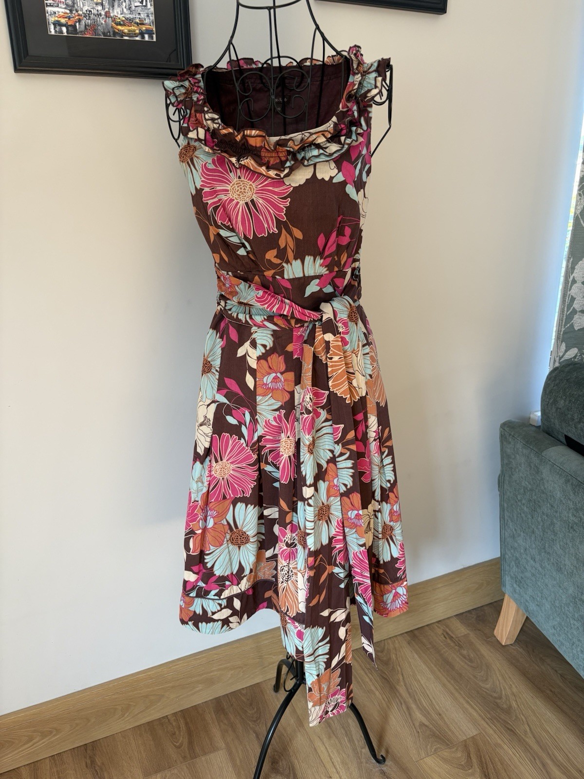 Phase Eight Women’s Brown Patterned Pencil Dress In Size 10, Length 39 Inches
