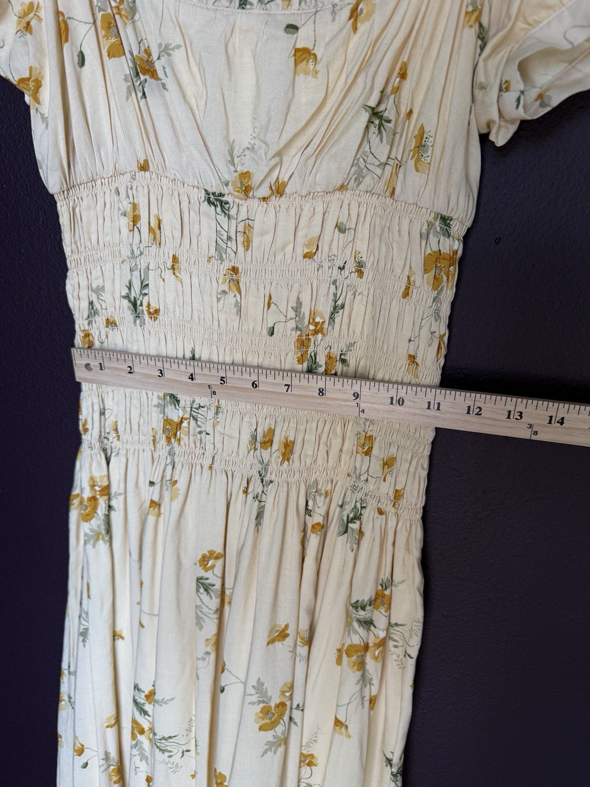 Reformation Ivory Yellow Cottage Core Floral Puff Sleeve Midi Dress Whimsical M