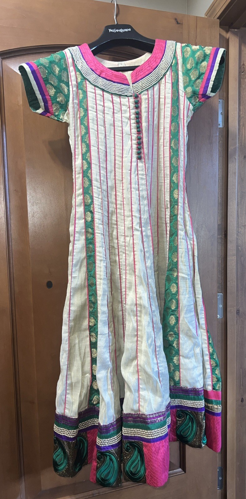 Beige, Gold, Pink, Green, Purple Formal Lined Short Sleeve Dress Made In India