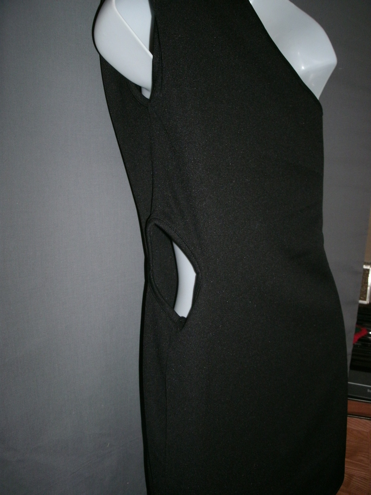 Wms One Shoulder Black Dress-Fitted-Side Cutout-Mini-Love Sweet-Wms.Sz.S,M,L,XL