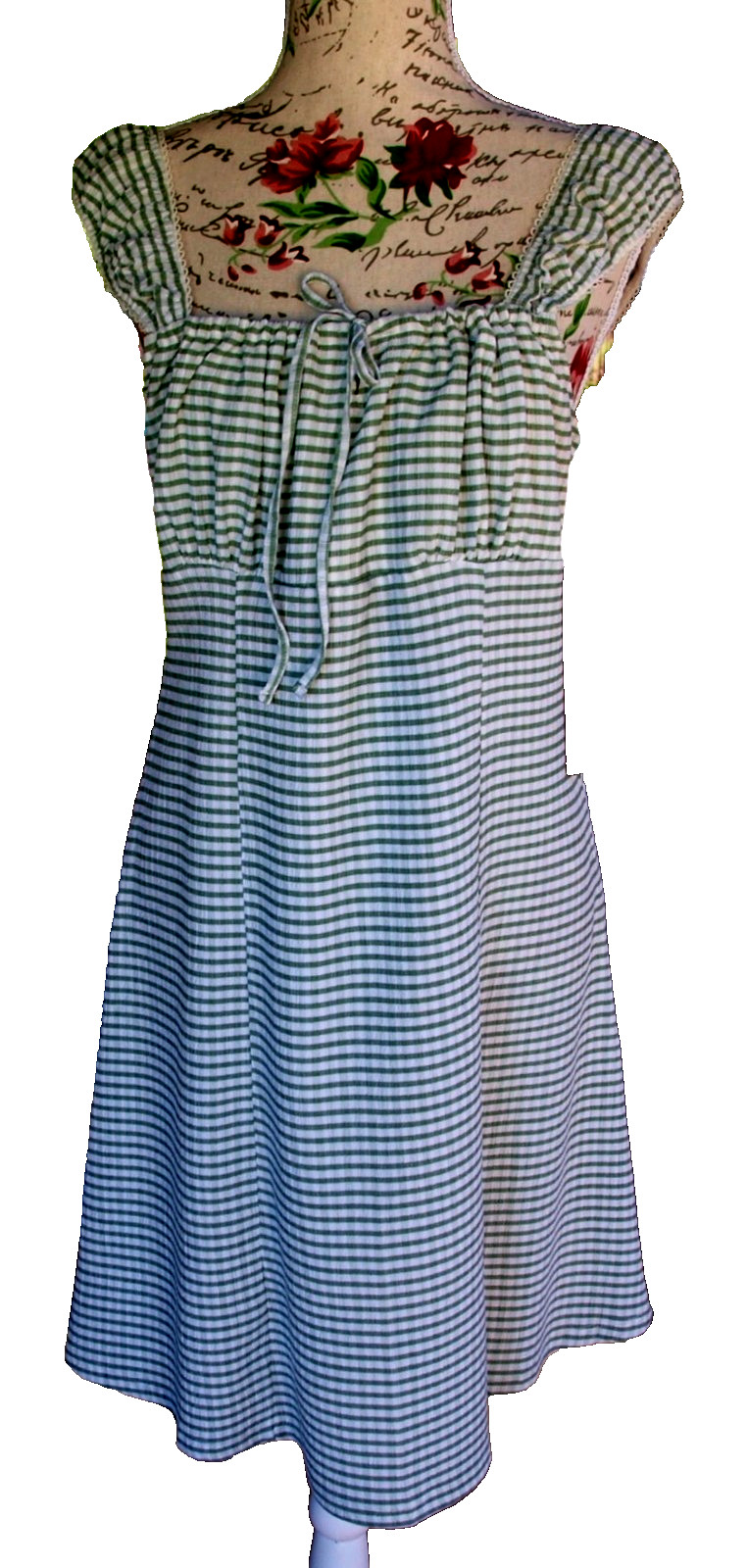 New Green Checkered Empire Waist Madden Girl Summer Dress Sz. XL 36″ Bust