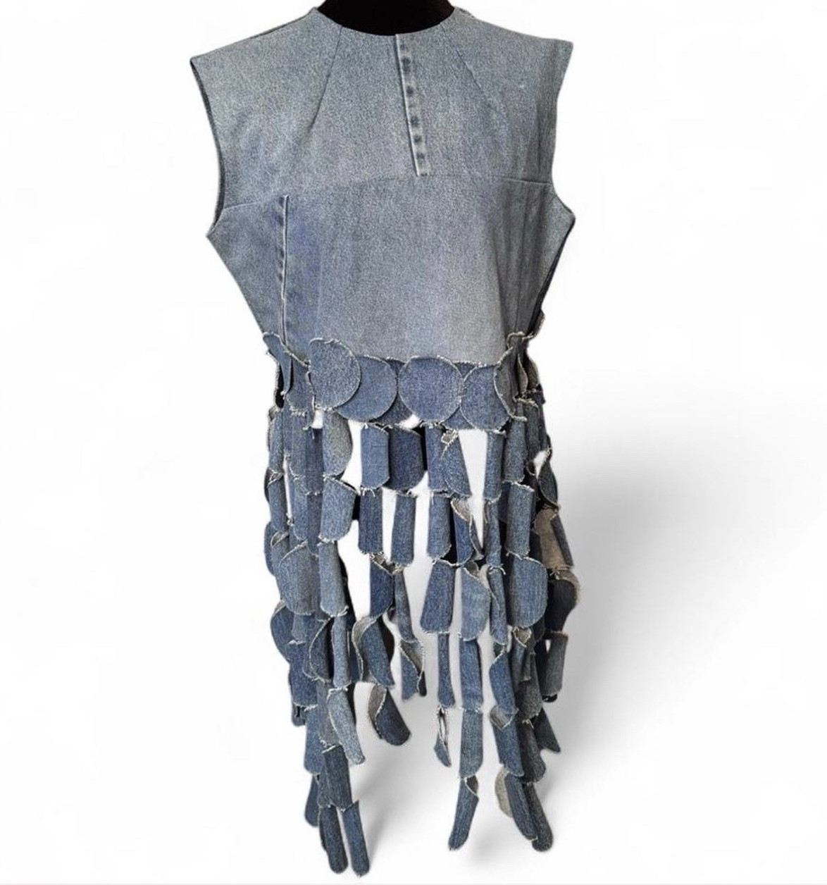 A.W.A.K.E. MODE Blue Denim Sleeveless Mini Round Neck Women Top Size 42