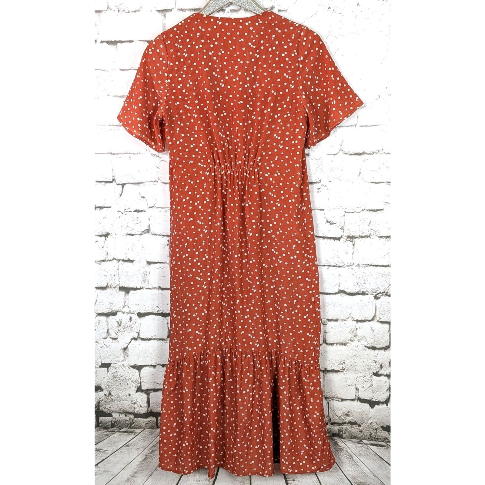 ROOLEE Ditsy Floral Button-Front Crepe Midaxi Dress Boho Cottage Peasant Medium