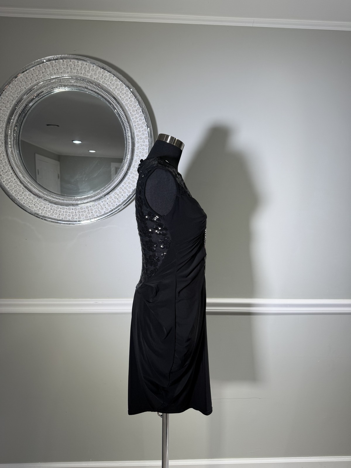 Tanita Romario Black Sequin Jeweled Draped Cocktail Dress Size 4-6