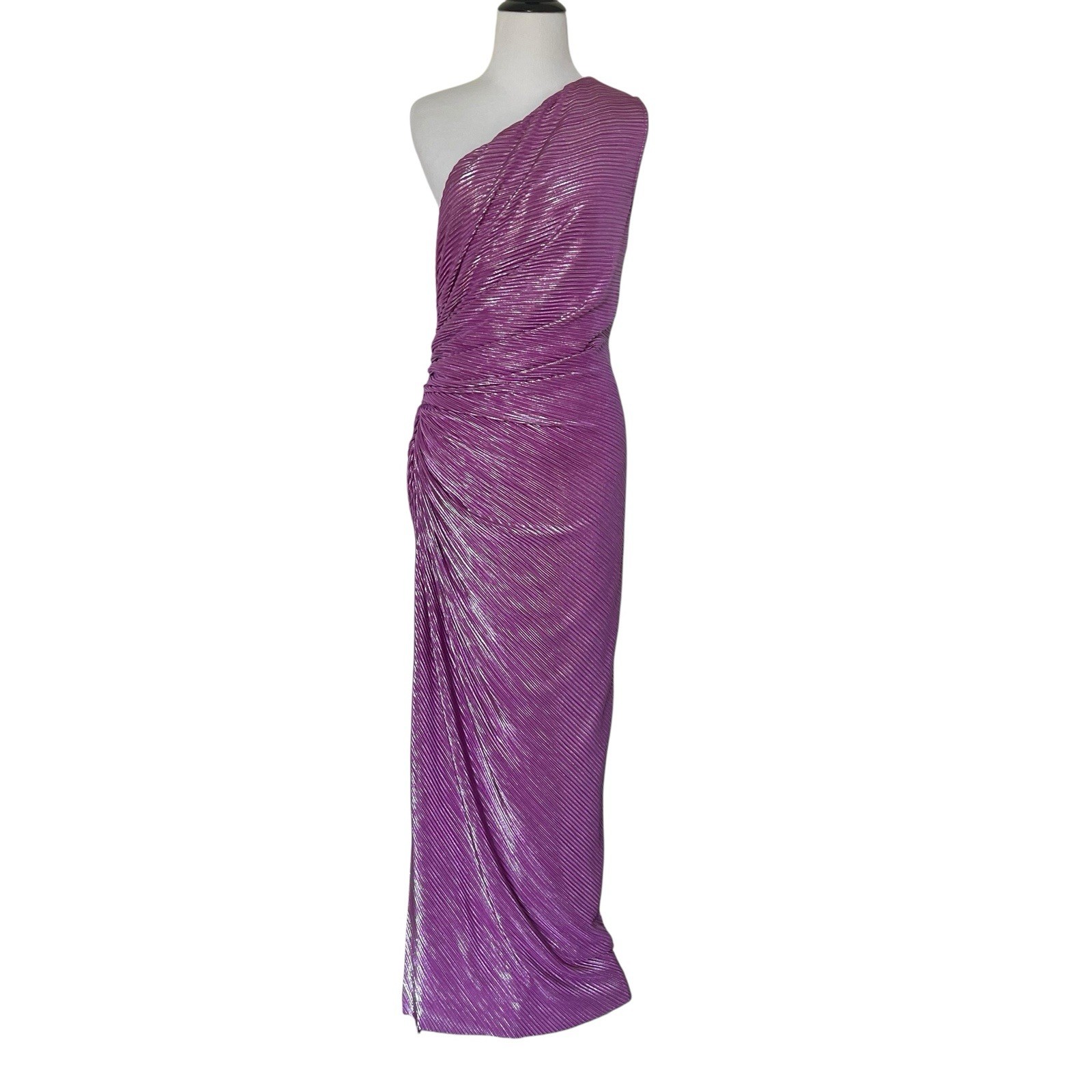 Lovely Grace Womens Gown Size Large One Shoulder Pleated Metallic Formal Party