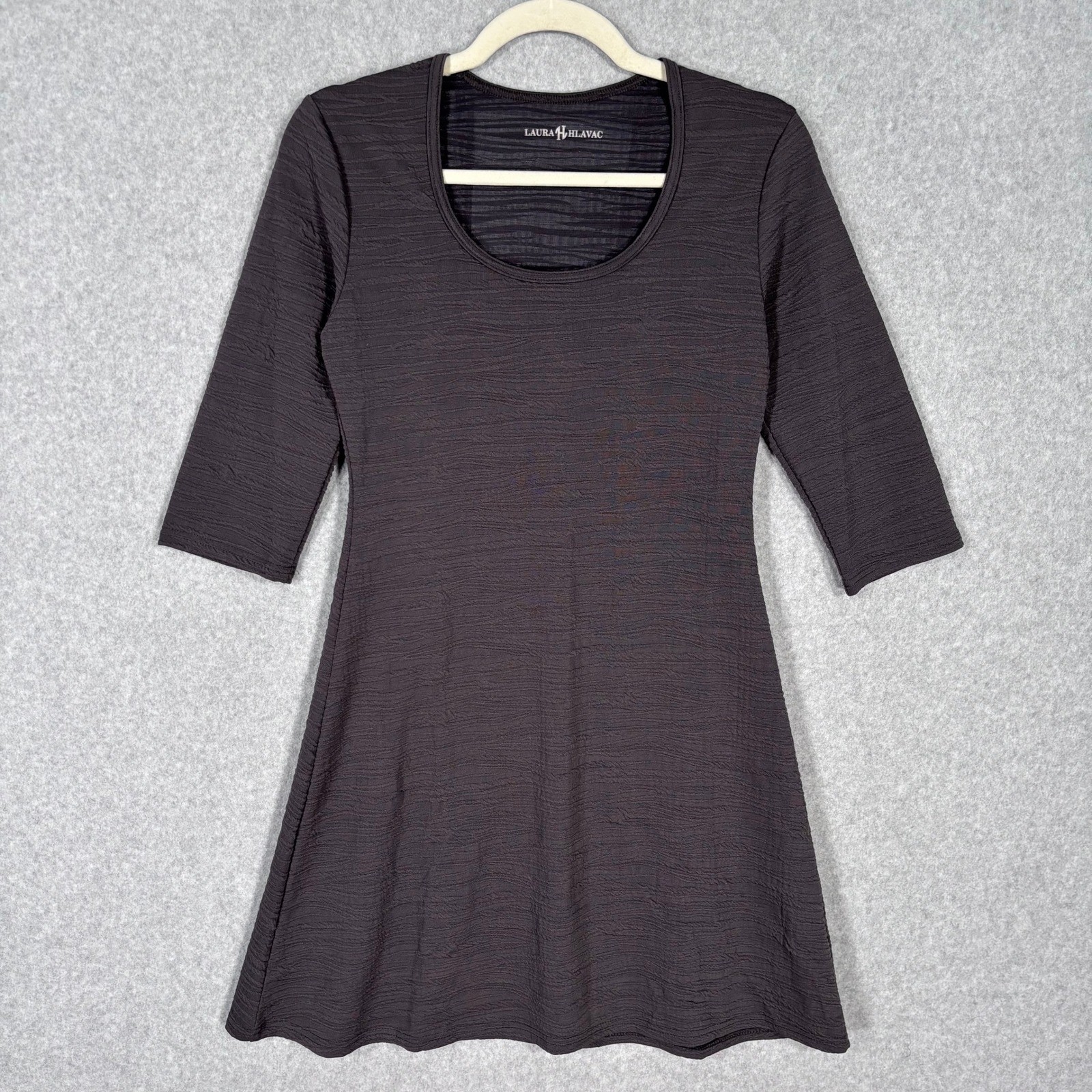 Laura Hlavac Crinkle Textured Dress Small Gray Brown Artsy Lagenlook Minimalist