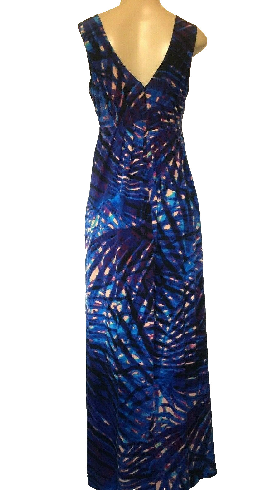 PRESLEY SKYE Print Silk Maxi Dress Blue Empire Waist Pleated Sleeveless S Lined