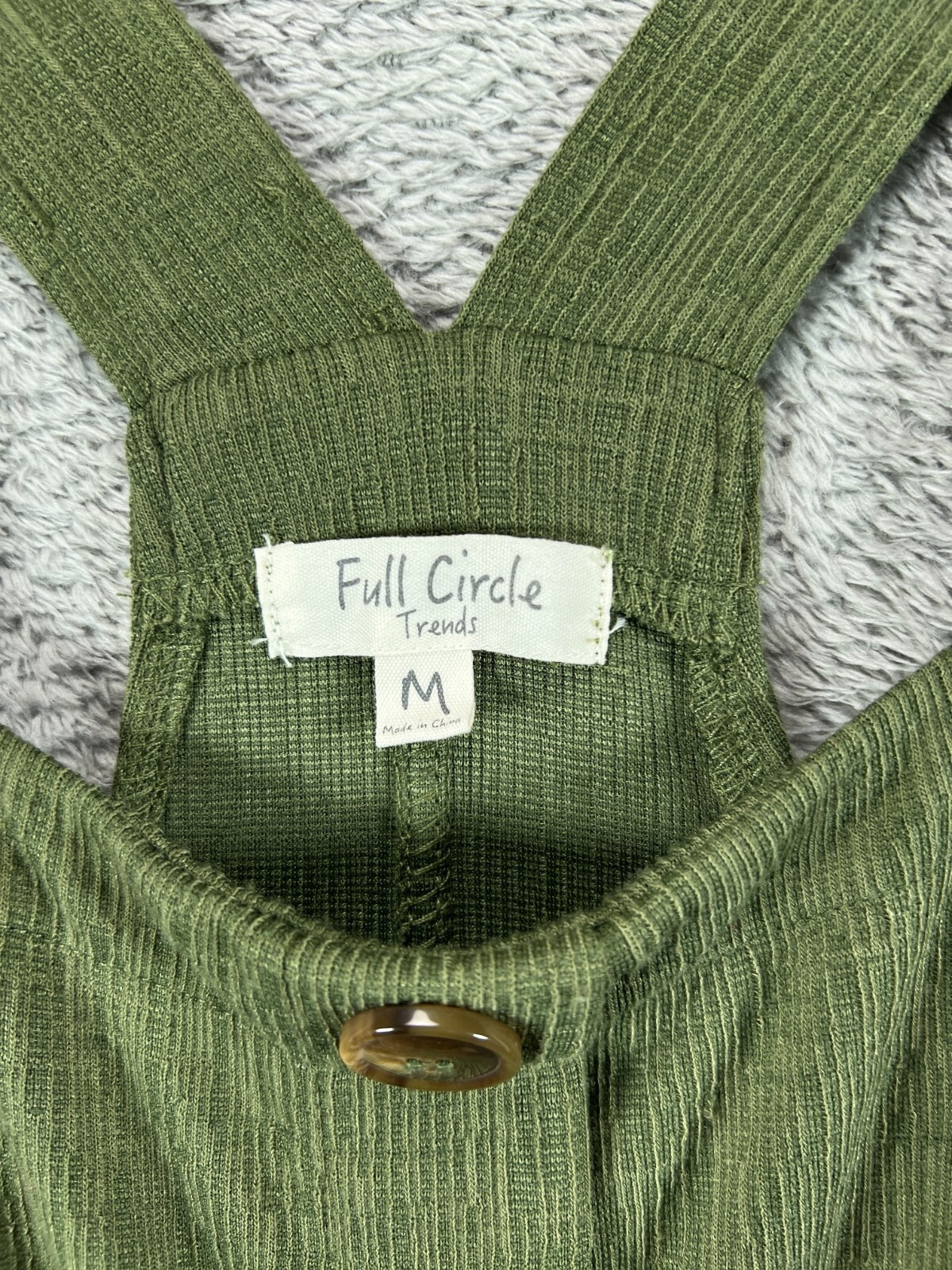 Full Circle Trends Mini Overall Dress Medium Green Textured Sleeveless NWOT