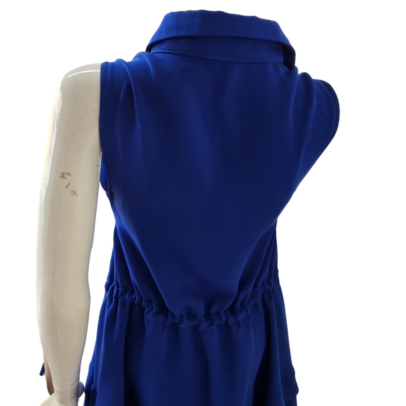 Nadia Sleeveless Blue Drawstring Tunic Mini Dress Womens 4 Button Front