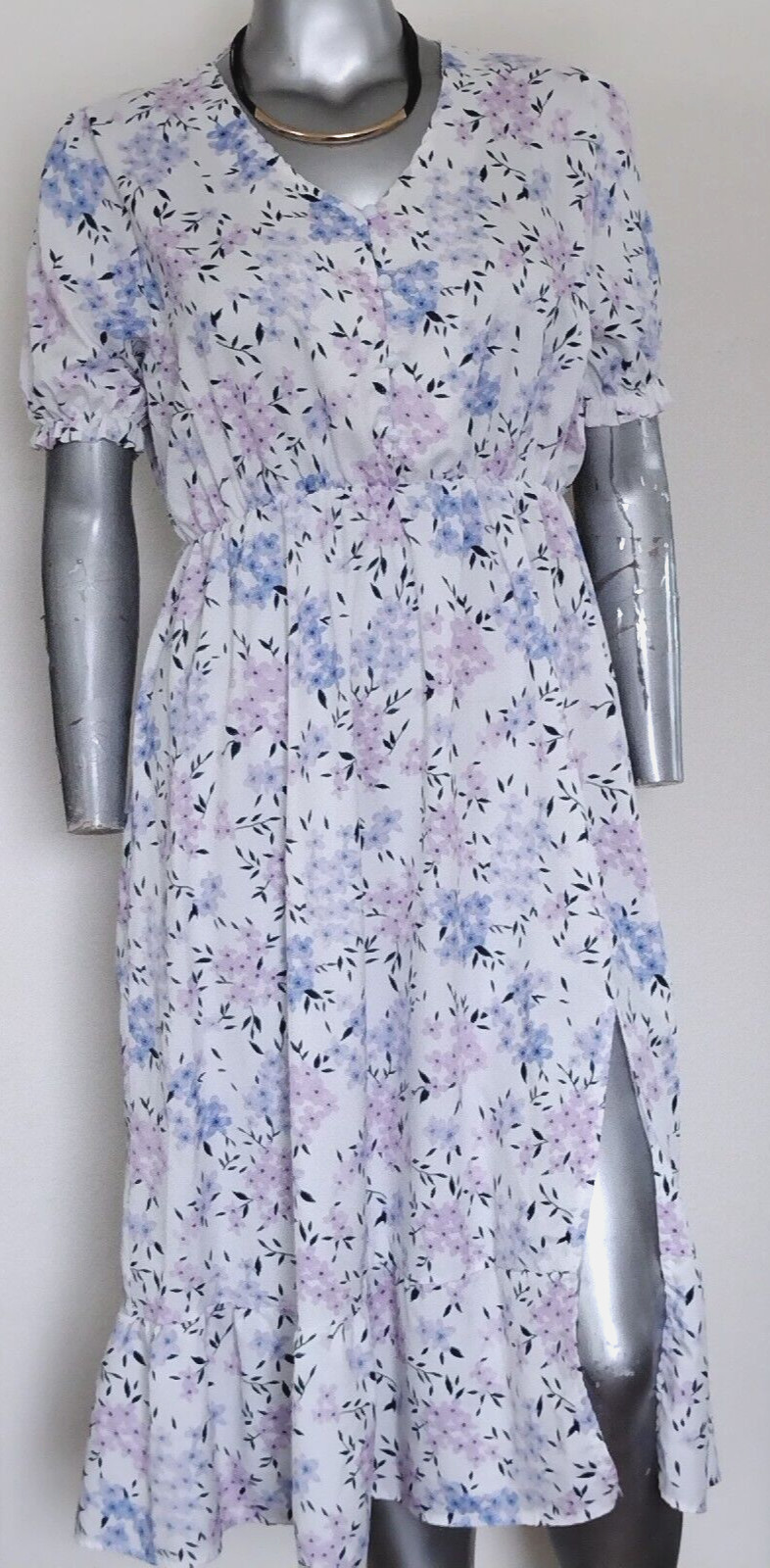 WOMAN SEXY FLARED W/SPLIT THIGH DRESS SIZE XL Short Sleeve V~Neck Elastic waist