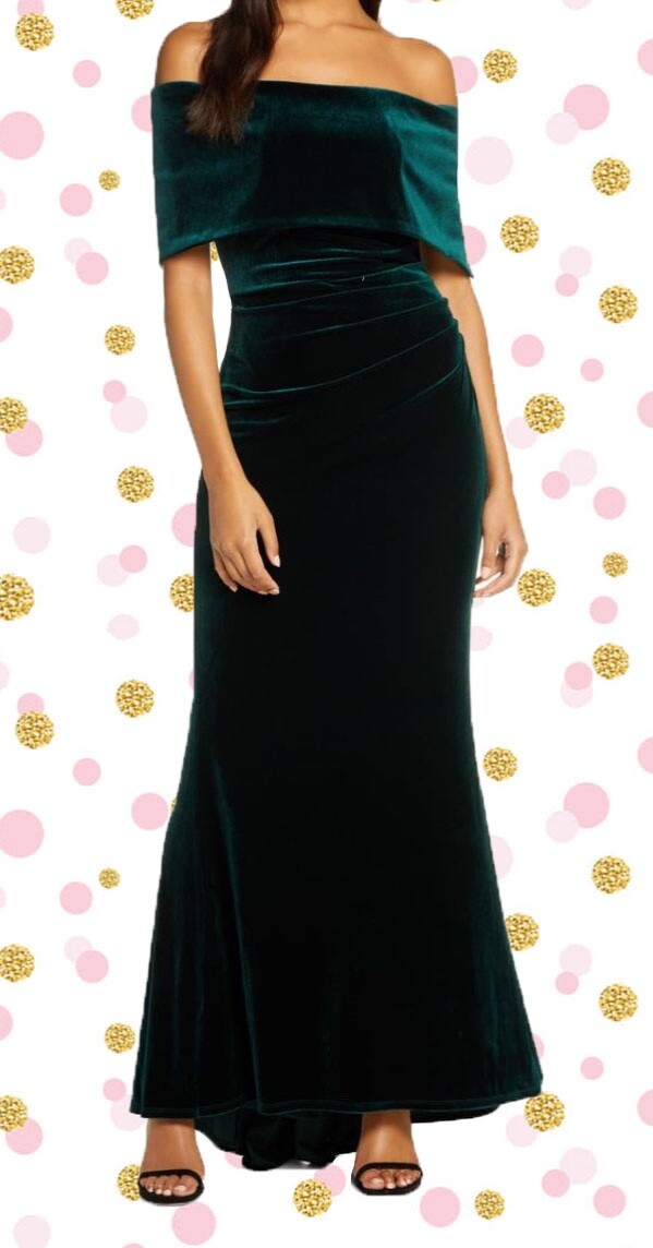 Vince Camuto floor length trumpet velvet green of shoulder gown size2 US SELLER