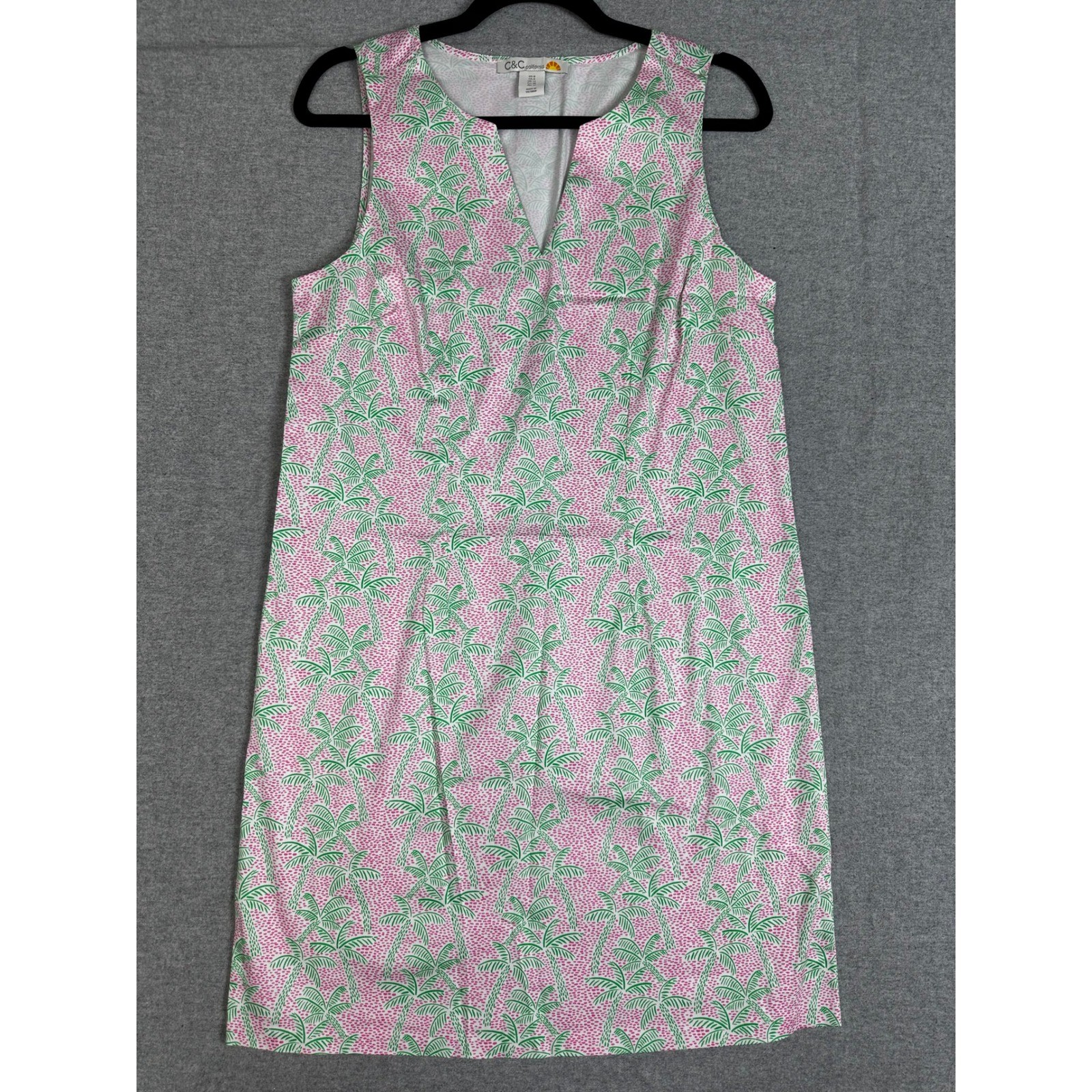 NEW C&C California Shift Dress Size 8 Pink Green Tropical Palm Tree Print