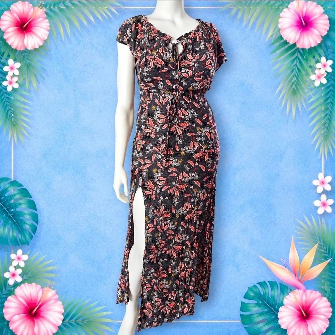 H&M Floral Print Maxi Dress with Tie Front and Side Slit