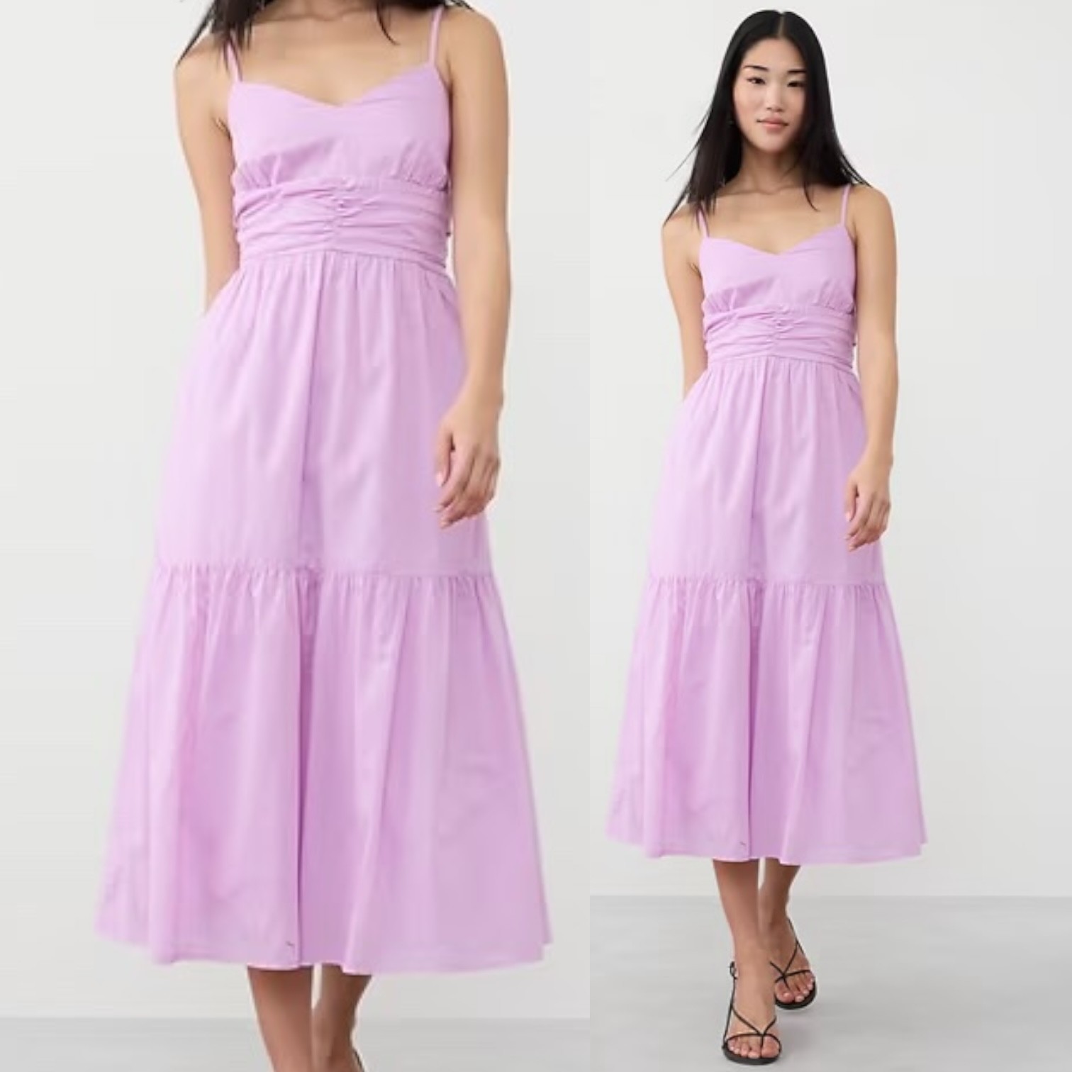 New $160 BANANA REPUBLIC Strappy Voile Midi Tiered Dress Pink Fairy Cottagecore