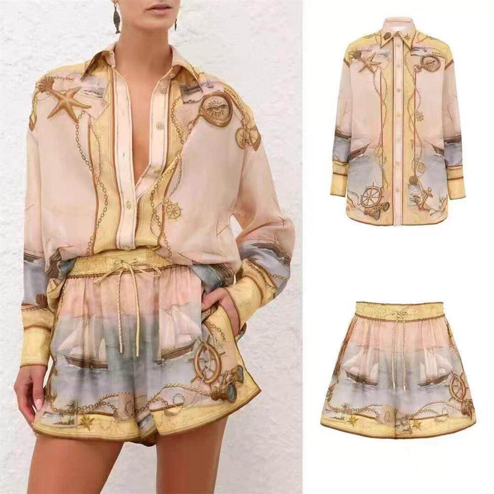 Zimmermann’s dress Silk Style Loose Shirt & Shorts Two Piece Set Formal Casual N