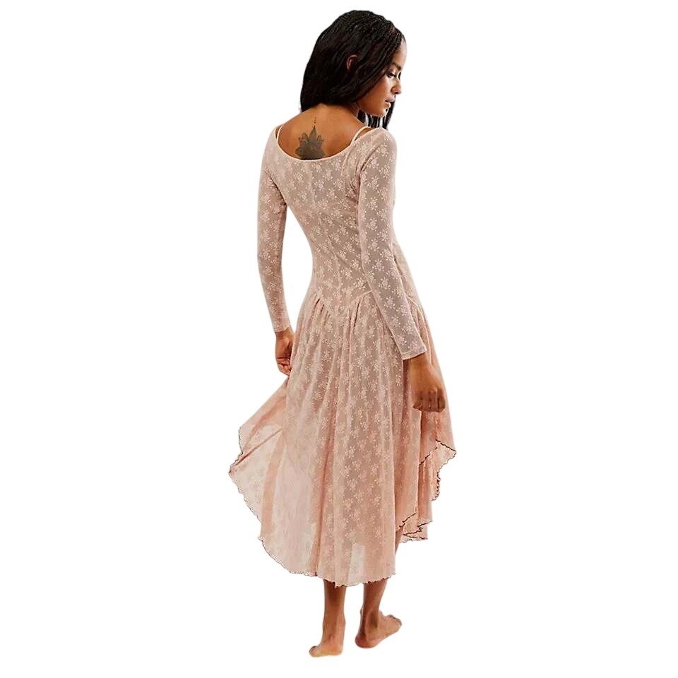 Intimately Free People Dial For Drama Slip Dress XS Pink Floral Lace Fairycore