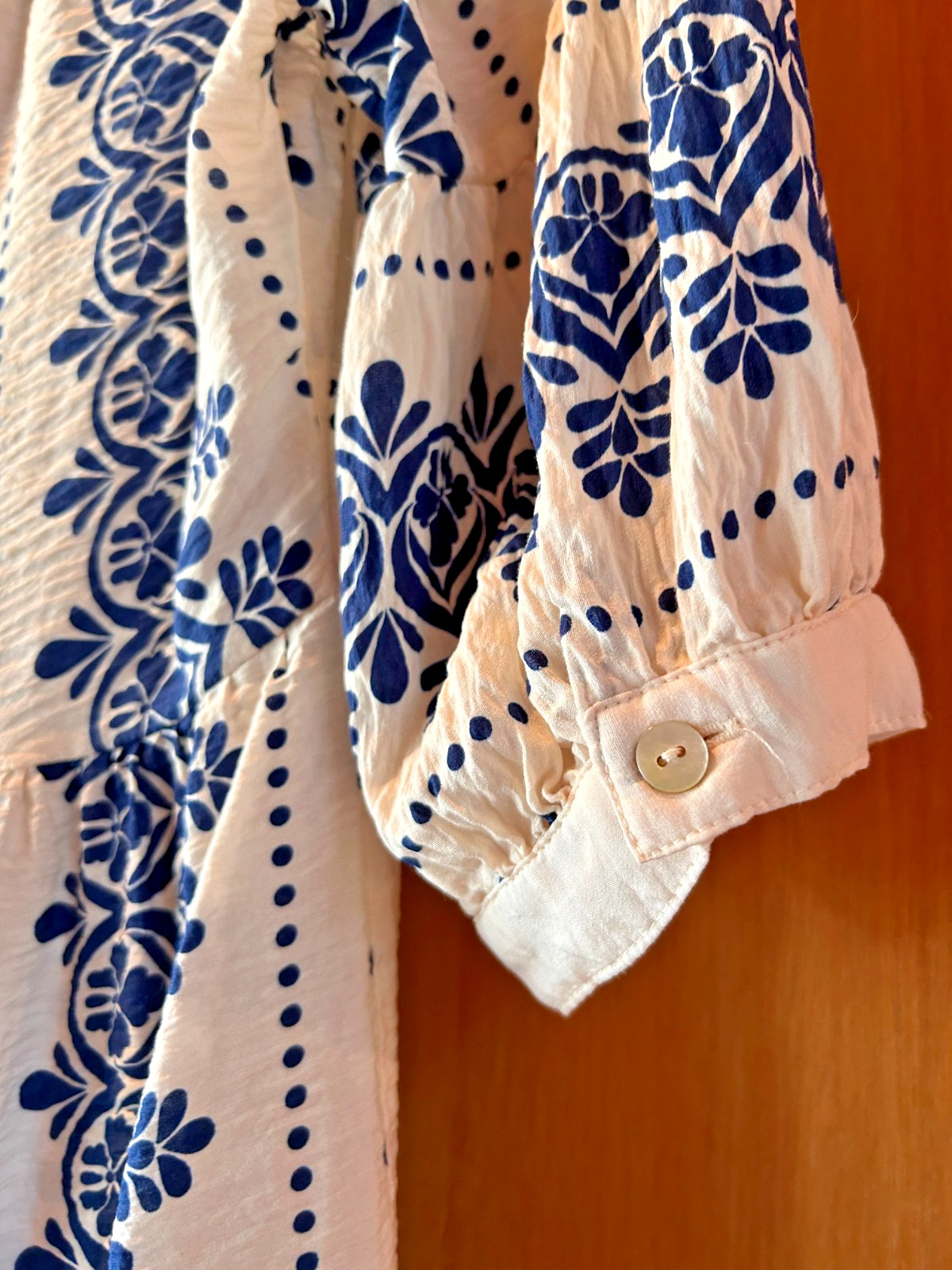 Fig & Flower Tropical Tiered Midi Dress Blue White Sz L Summer Coastal Vacation
