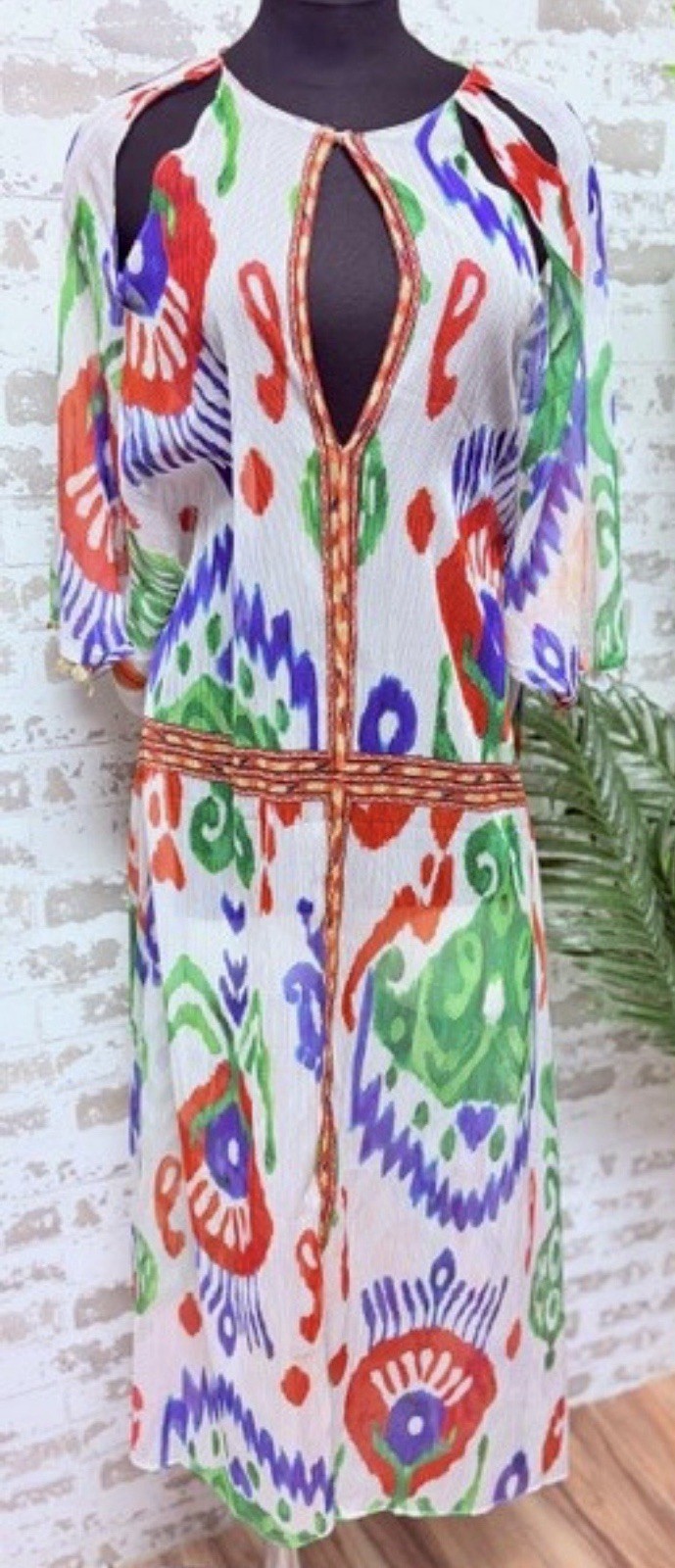 Zara Tribal Style Womens Multicolor Round Neck Flowy Cover-Up Boho Resort