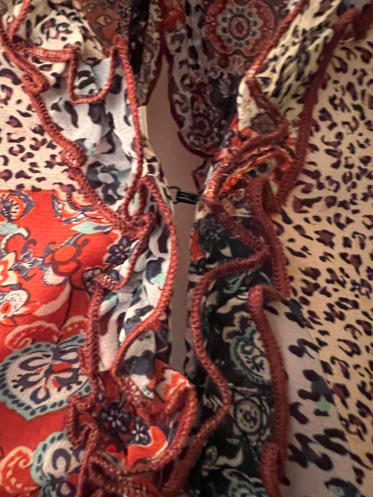 Olivaceous Boho patchwork dress with cutout back size M