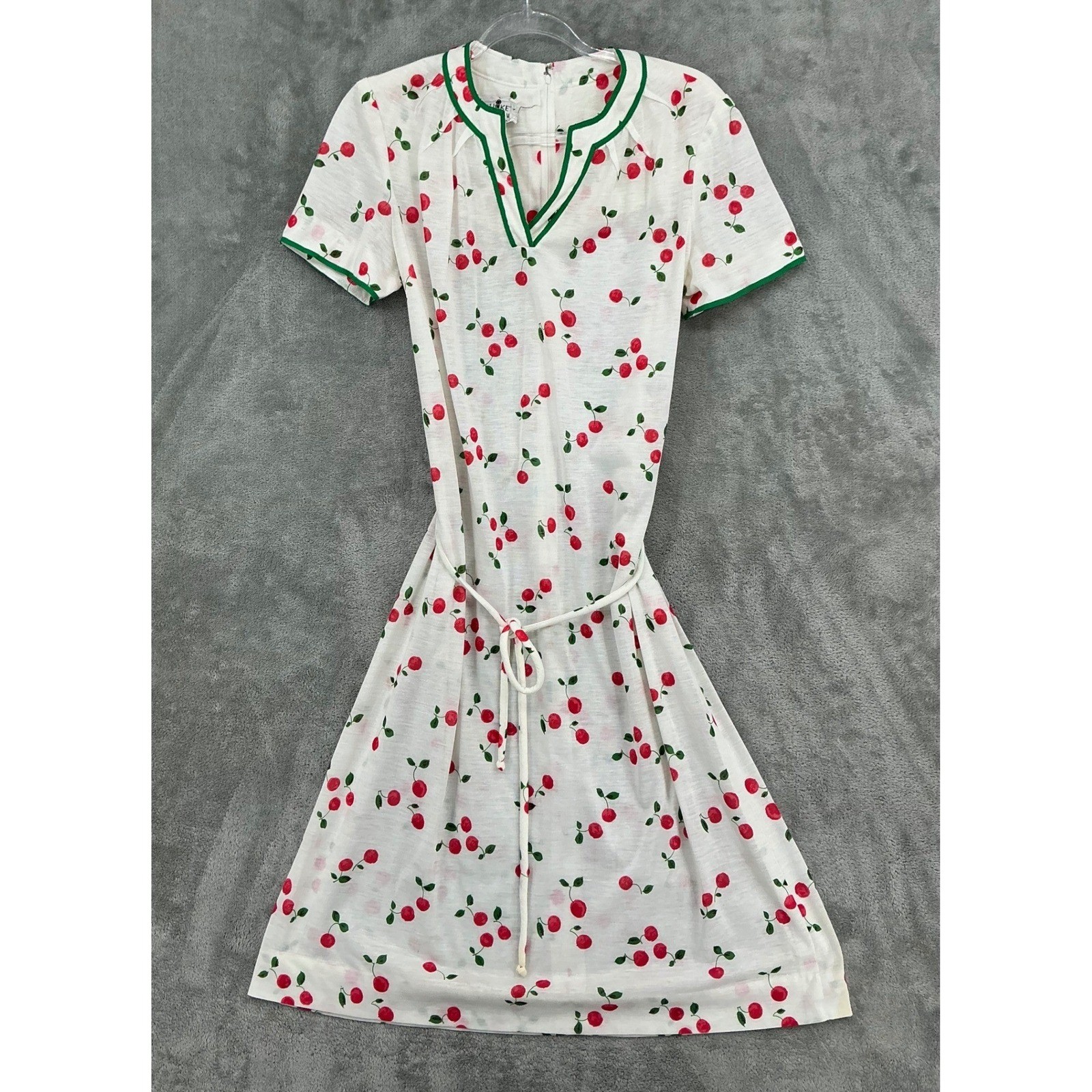 True Vintage Nantucket Dress Womens XL Cherry Print House Day Belted 70s Retro