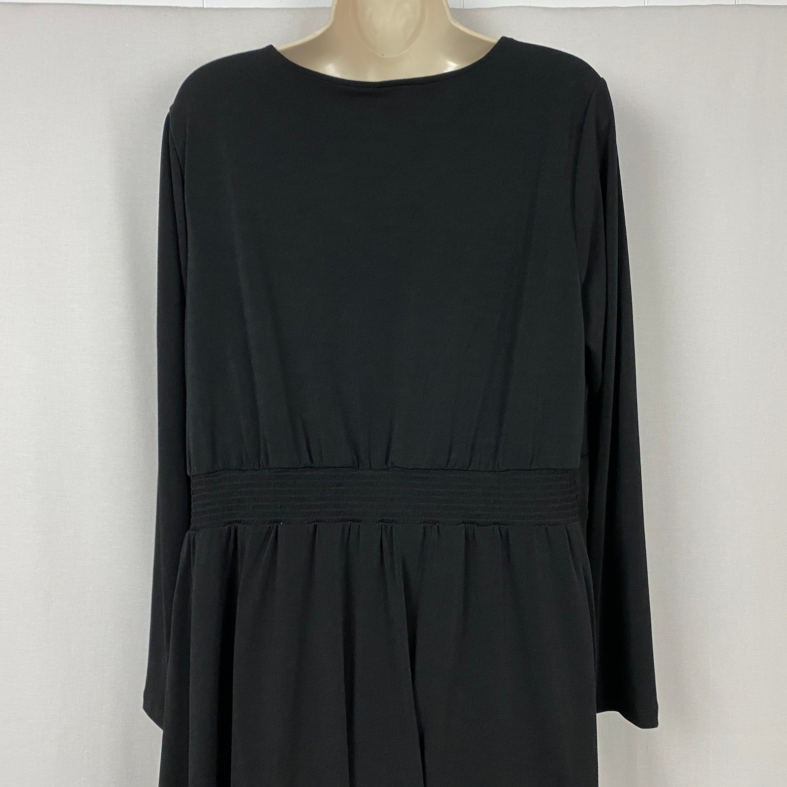 Talbots Midi Dress Womens 1X Solid Black Faux Button Front Stretch Knit Minimal
