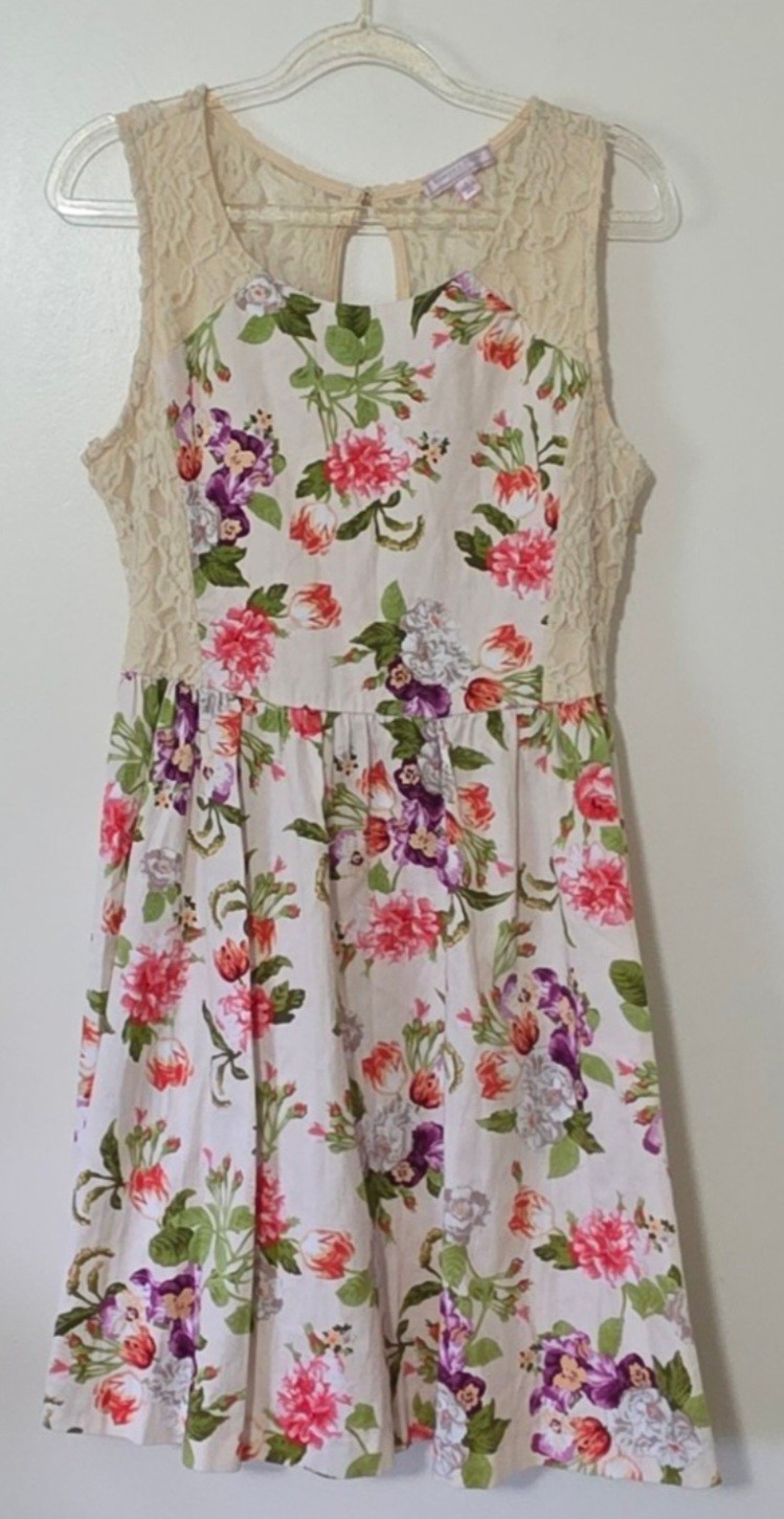 Lace Floral Dress Fairycore Romantic Soft Girl Cottagecore Feminine Sz Large
