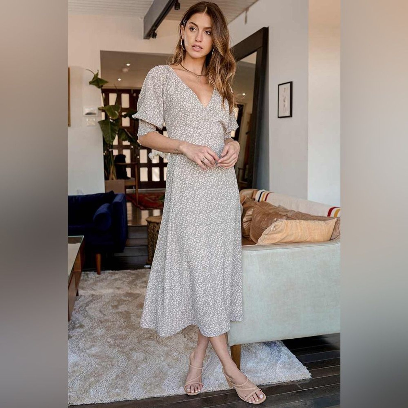 Lulus x Lush Times With You Sage Green Floral Puff Sleeve Midi Dress Size XXL