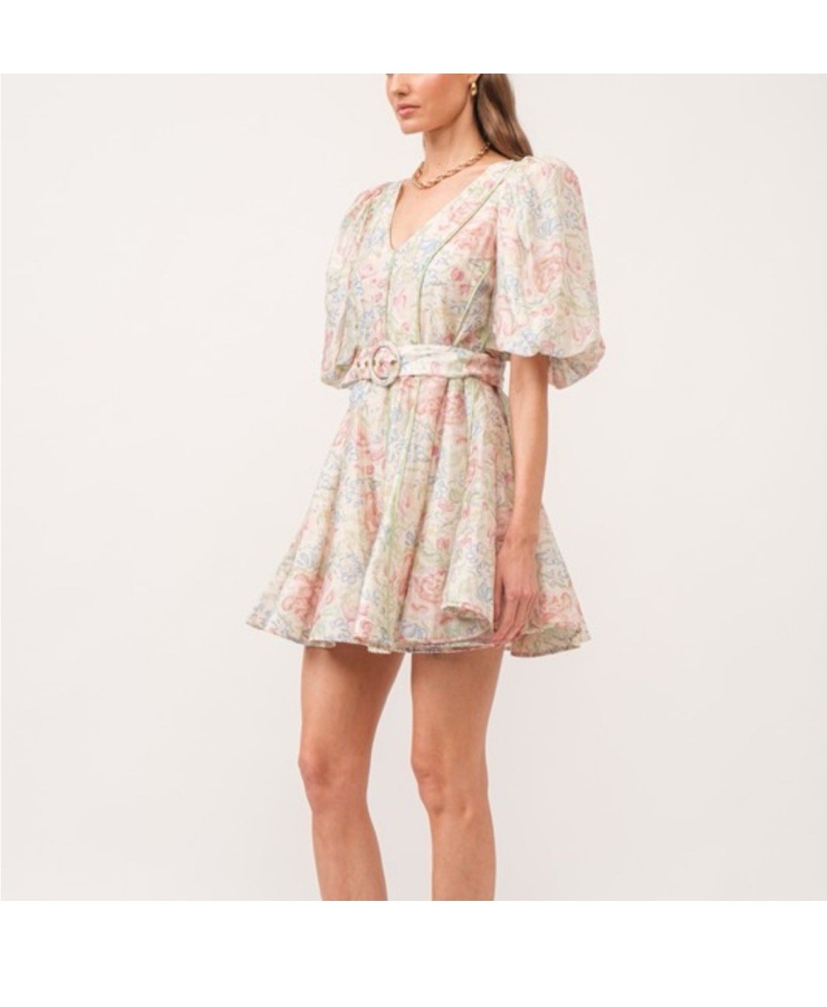 Sofie the label S Multicolor Floral Fit & Flare Mini Dress V-Neck Belt S1285D-2