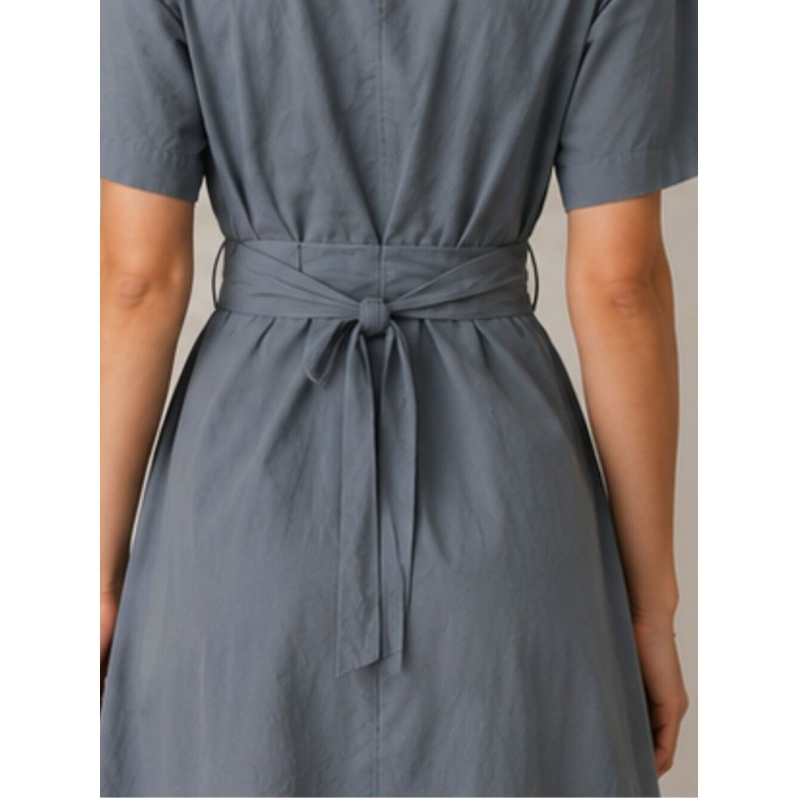 Margin Weathered Blue Cotton Wrap Midi Dress Tie Waist Pockets Size Medium