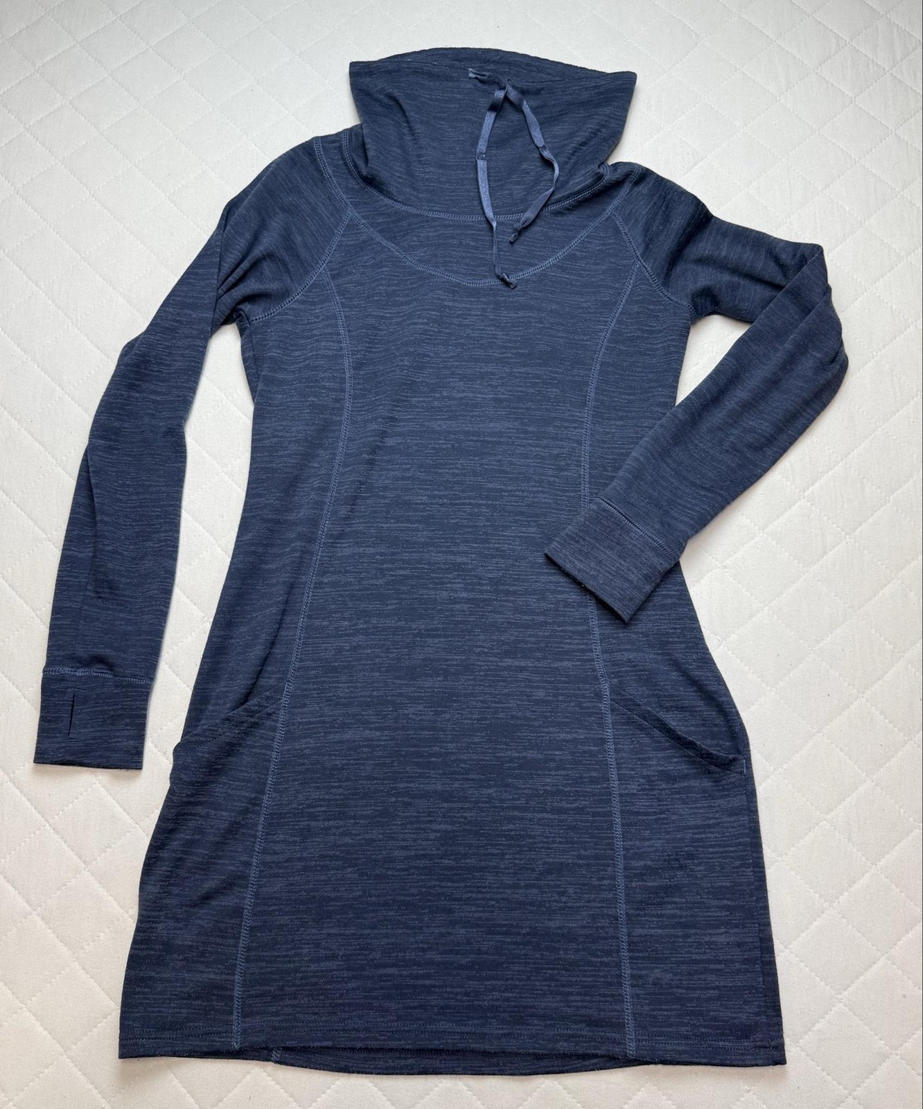 Kuhl Sweater Dress Womens Medium Blue Cowl Neck Long Sleeve Pockets Knit Casual