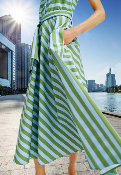 ZARA ZW COLLECTION STRIPED BELTED GREEN/BLUE MIDI DRESS sz L