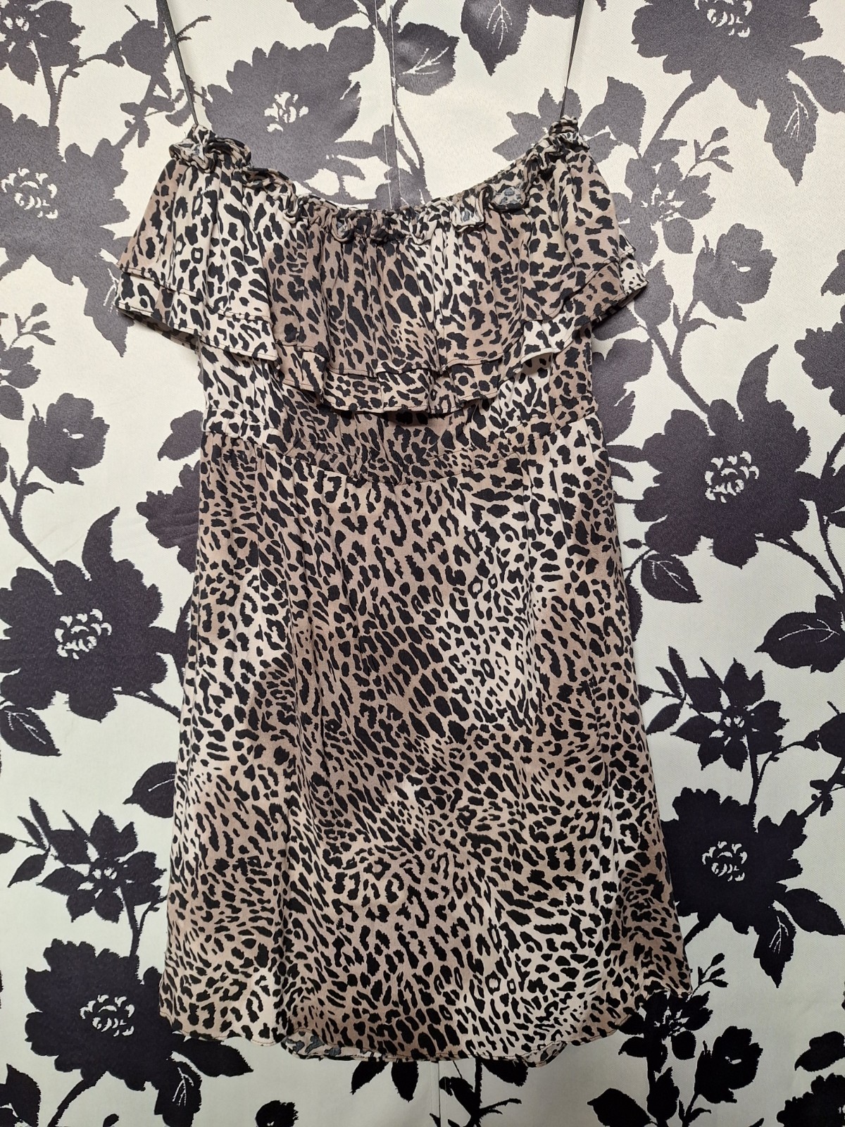 Moda International Mini Dress Leopard Print Strapless Small Y2K