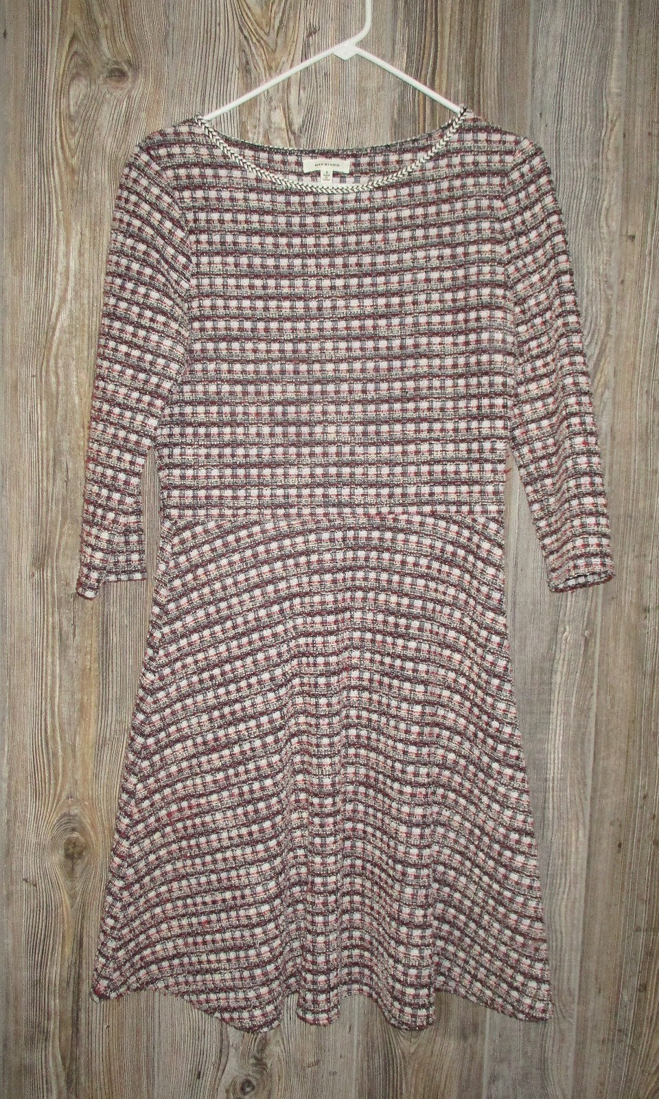 Max Studio Womens Sz Small Red Black Beige Blue White Tweed Dress Twee Academia