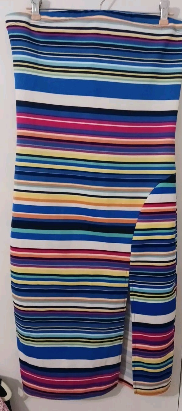 Derek Heart Tube Dress Jrs Large Strapless Striped Front Slit Stretch Pull On