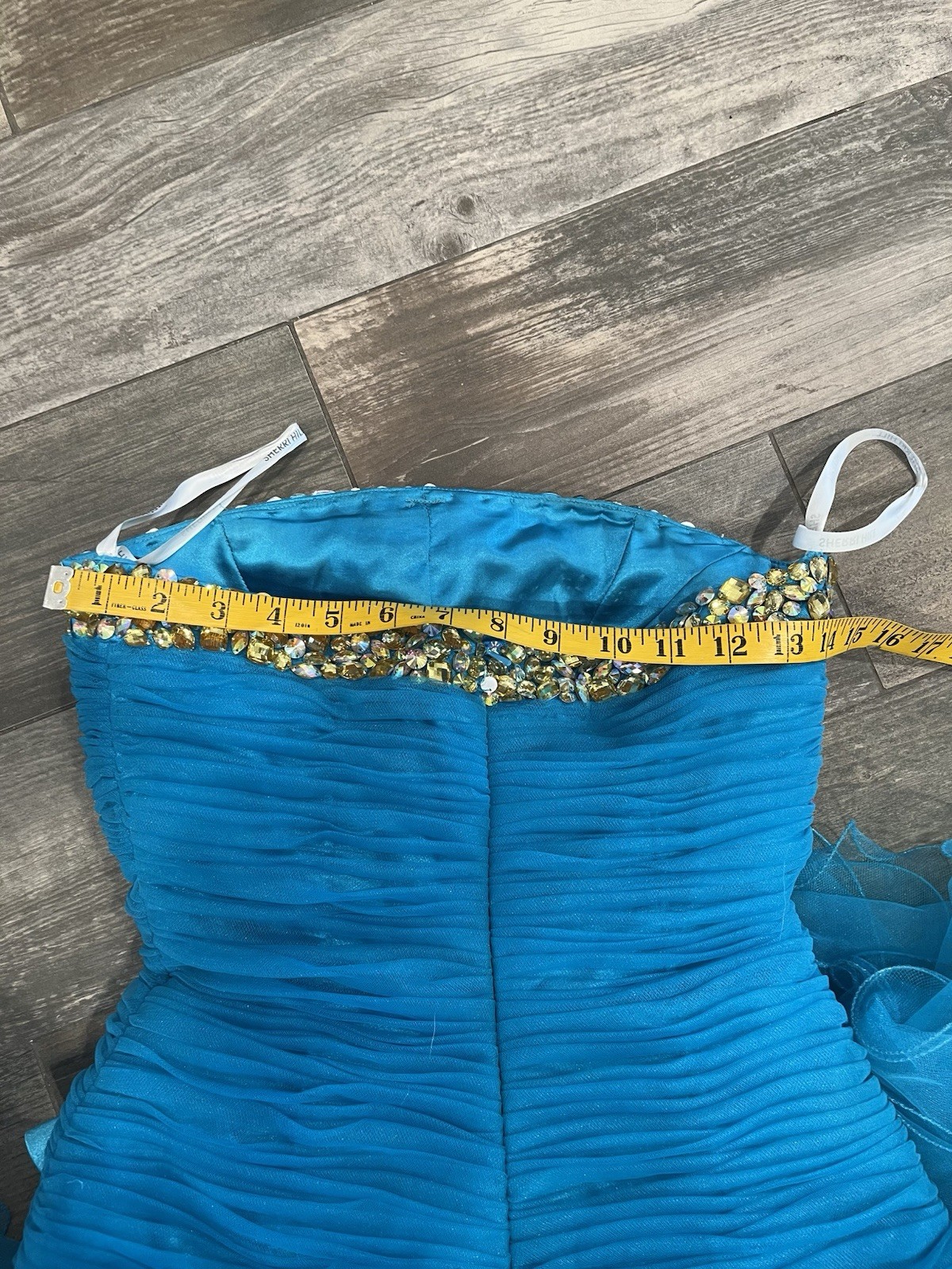 sherri hill 2326 Turquoise size 2 cocktail dress bow Rhinestone Flounce Ruffle