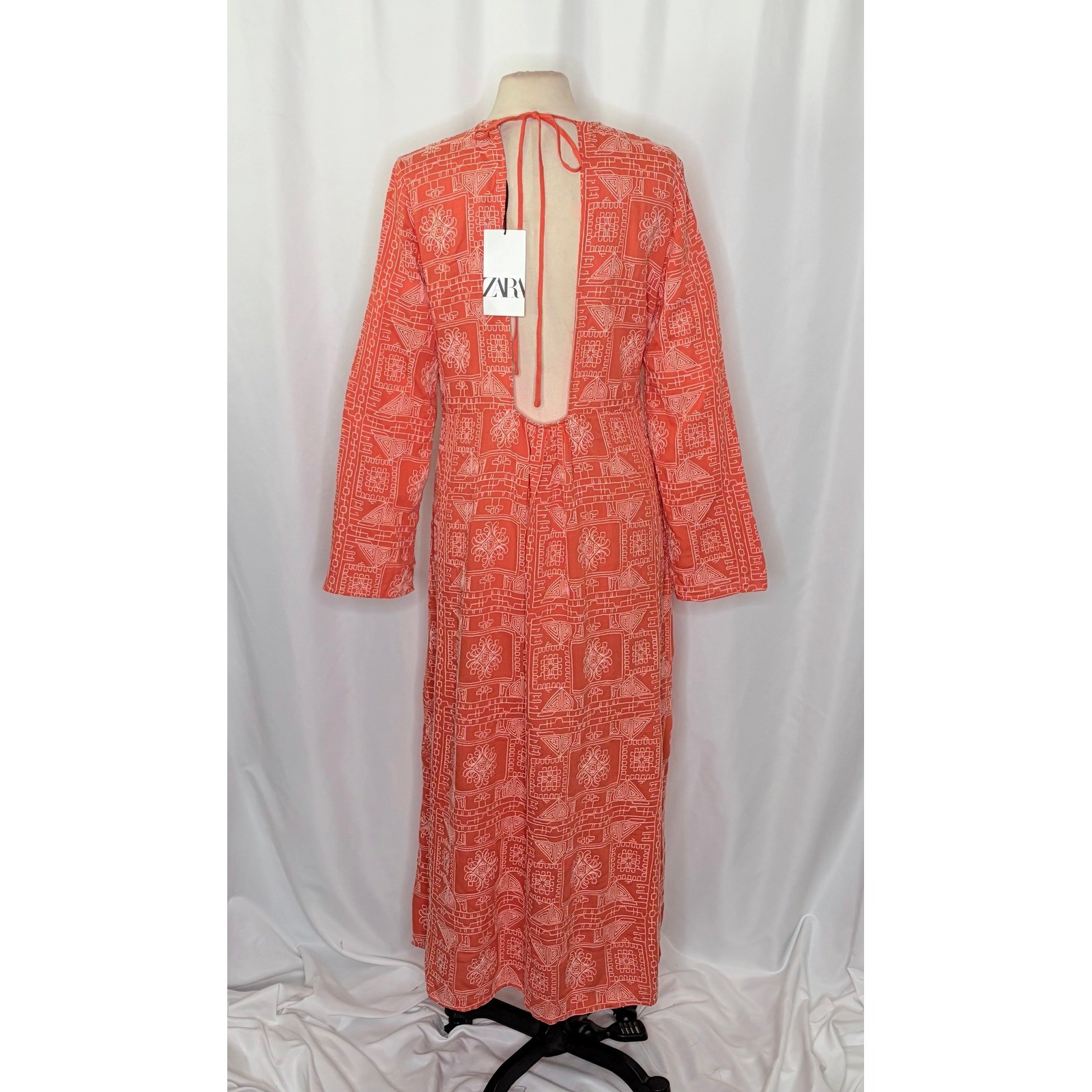 NWT!! ZARA Embroidered Dress Orange Vacation Beach Open Back Blogger Favorite XL