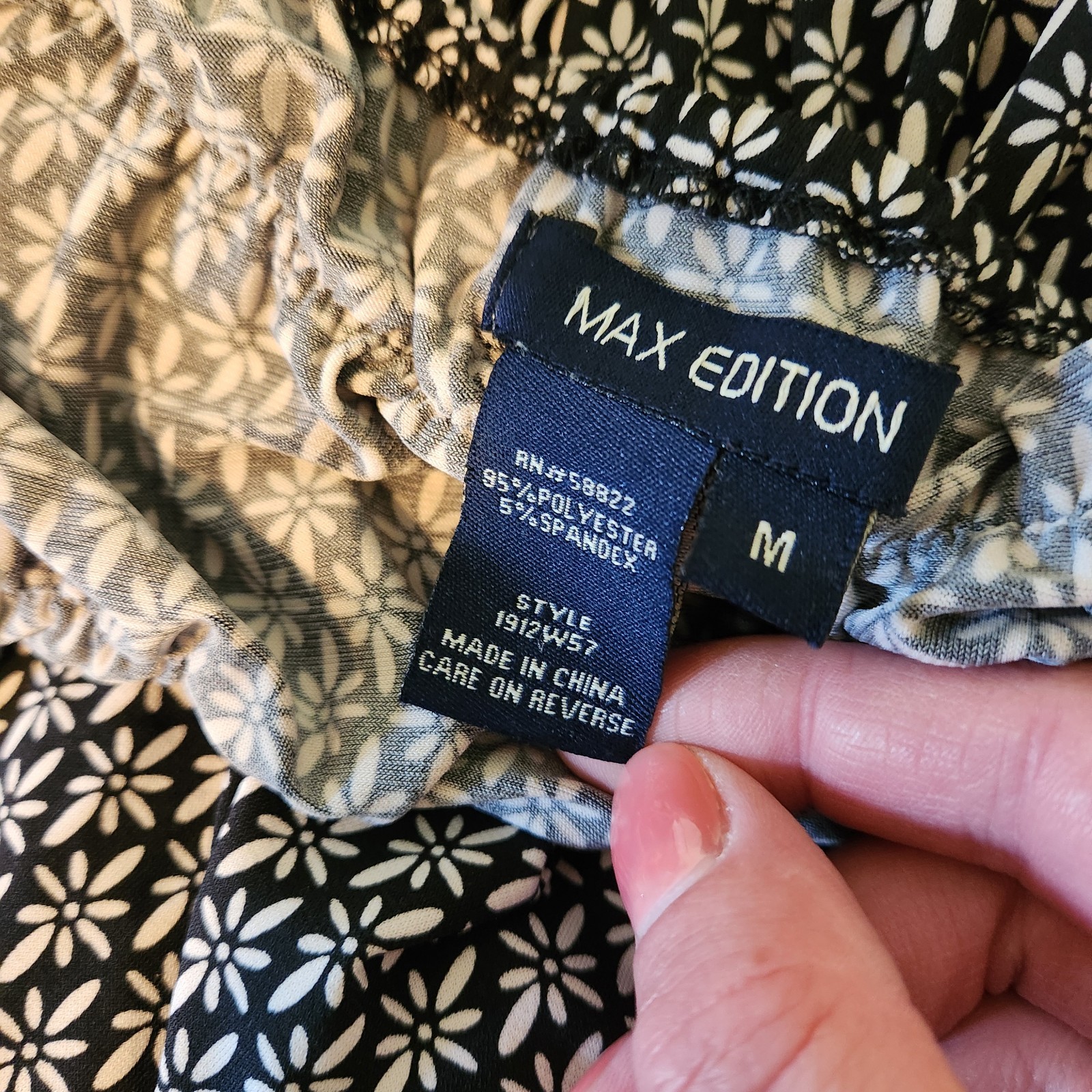 Max Edition Midi Dress Black White Floral Stretchy Women’s Size Medium