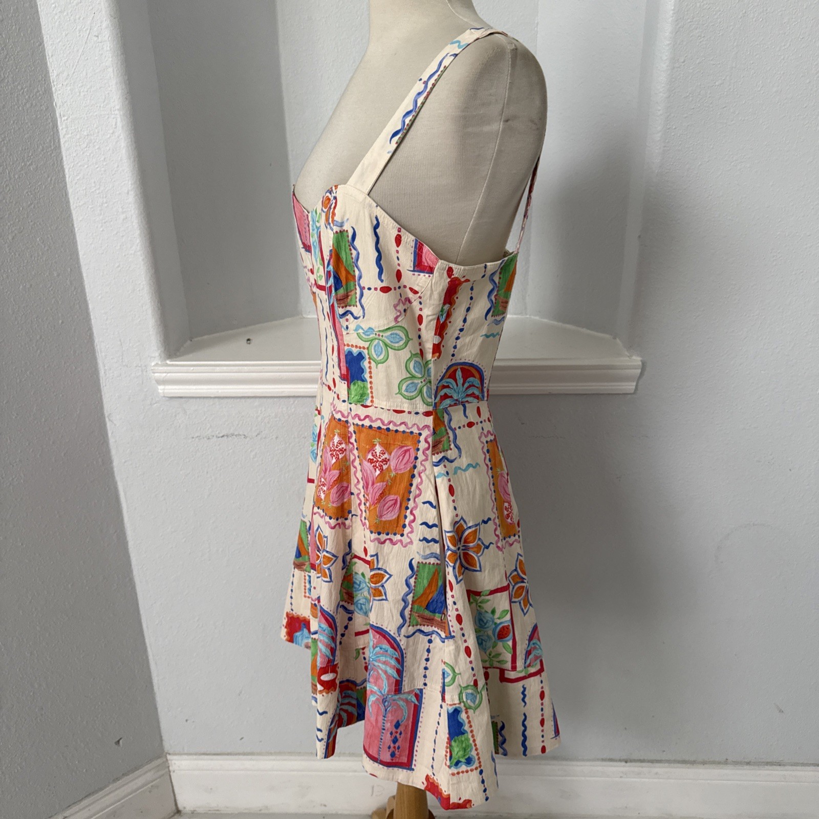 Avec Les Filles Mini Dress Womens 8 Boho Whimsical Festival Art Tropical Coastal
