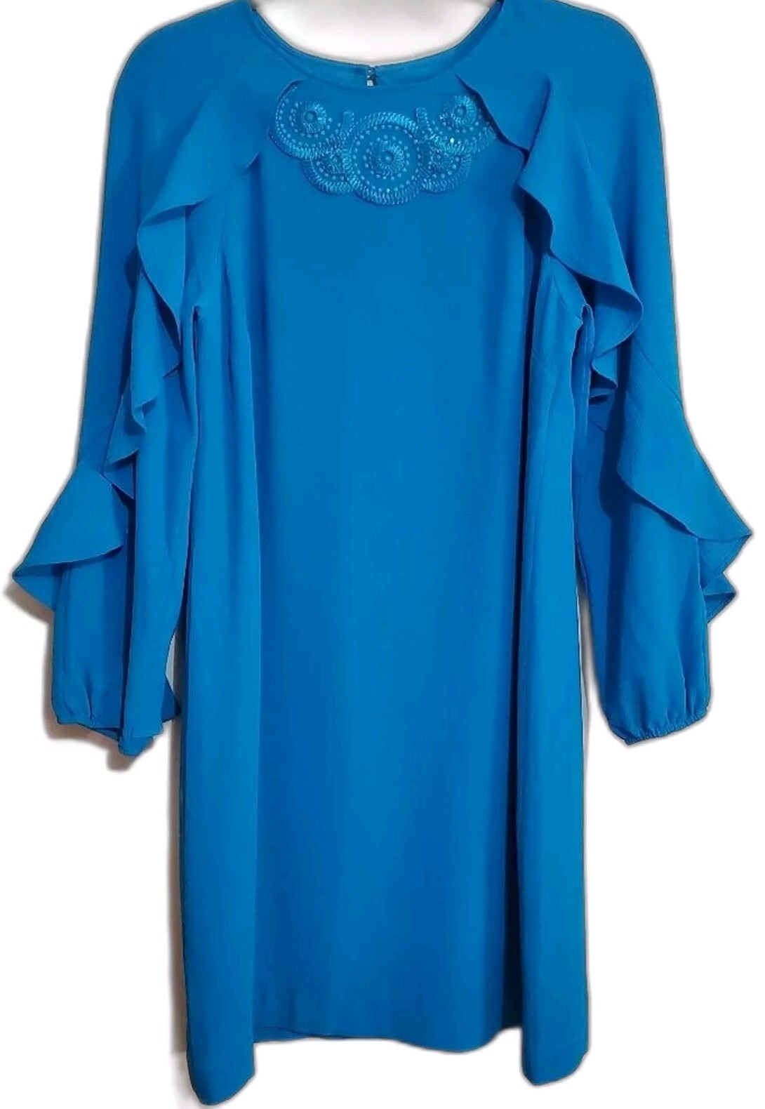 Lilly Pulitzer Leni Peacock blue embroidery beaded ruffle shift dress 4 NWT