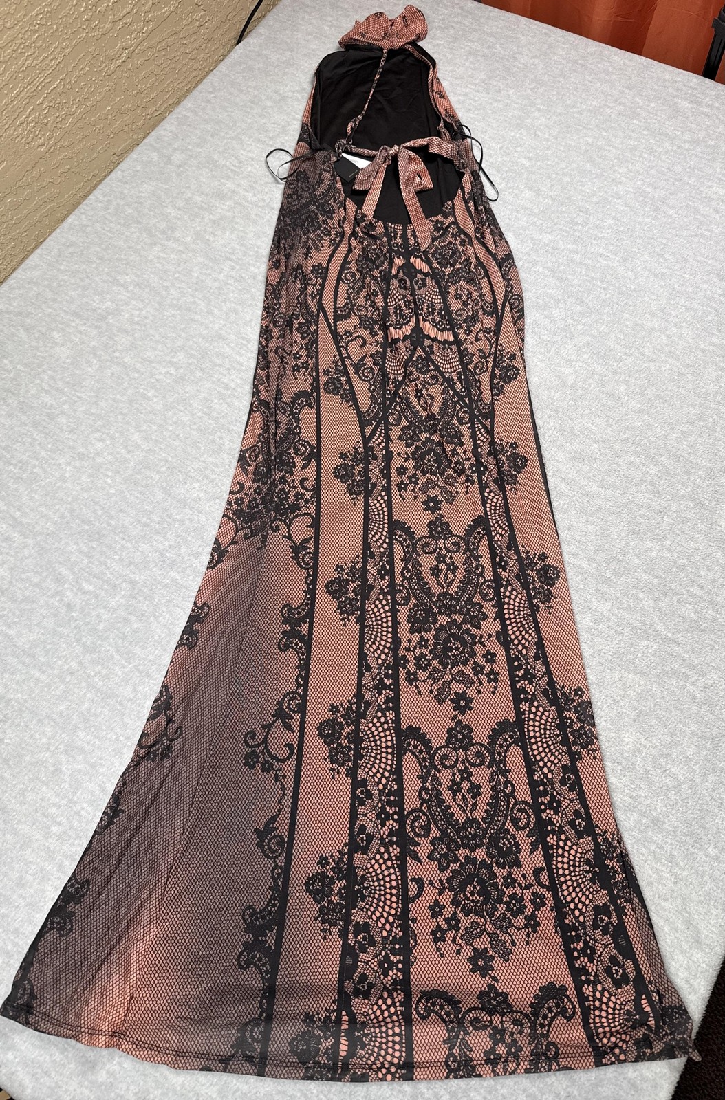 AFRM Dress Womens Medium Black Noir Bustier Lace Print Halter Sheath Maxi New
