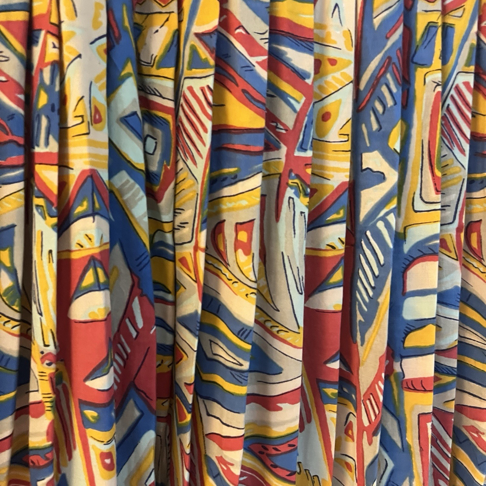 Vintage Adini Abstract Geometric Rayon Midi Dress Made India L Colorful 90s