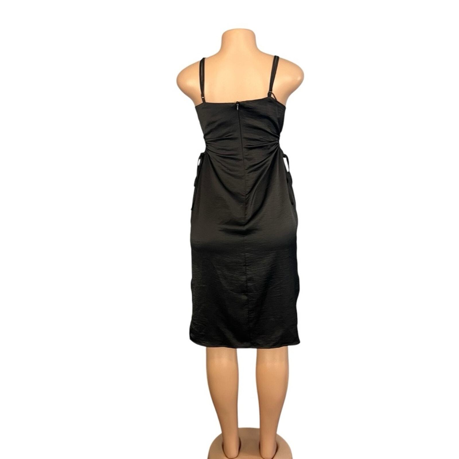 House of Harlow 1960 Solid Black Open Drawstring Sides Satin Mini Dress
