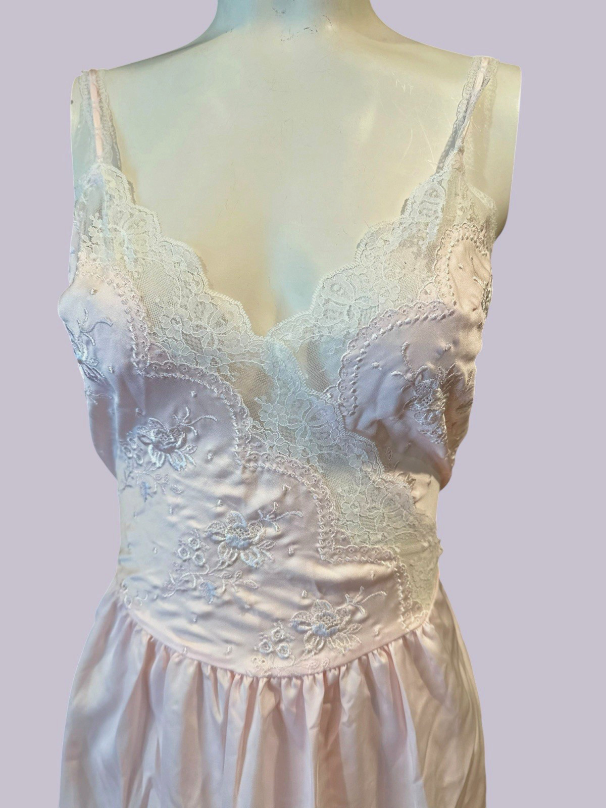 Vintage Miss Dior Slip Dress pink Polyester Embroid Lace USA Gown Lingerie S