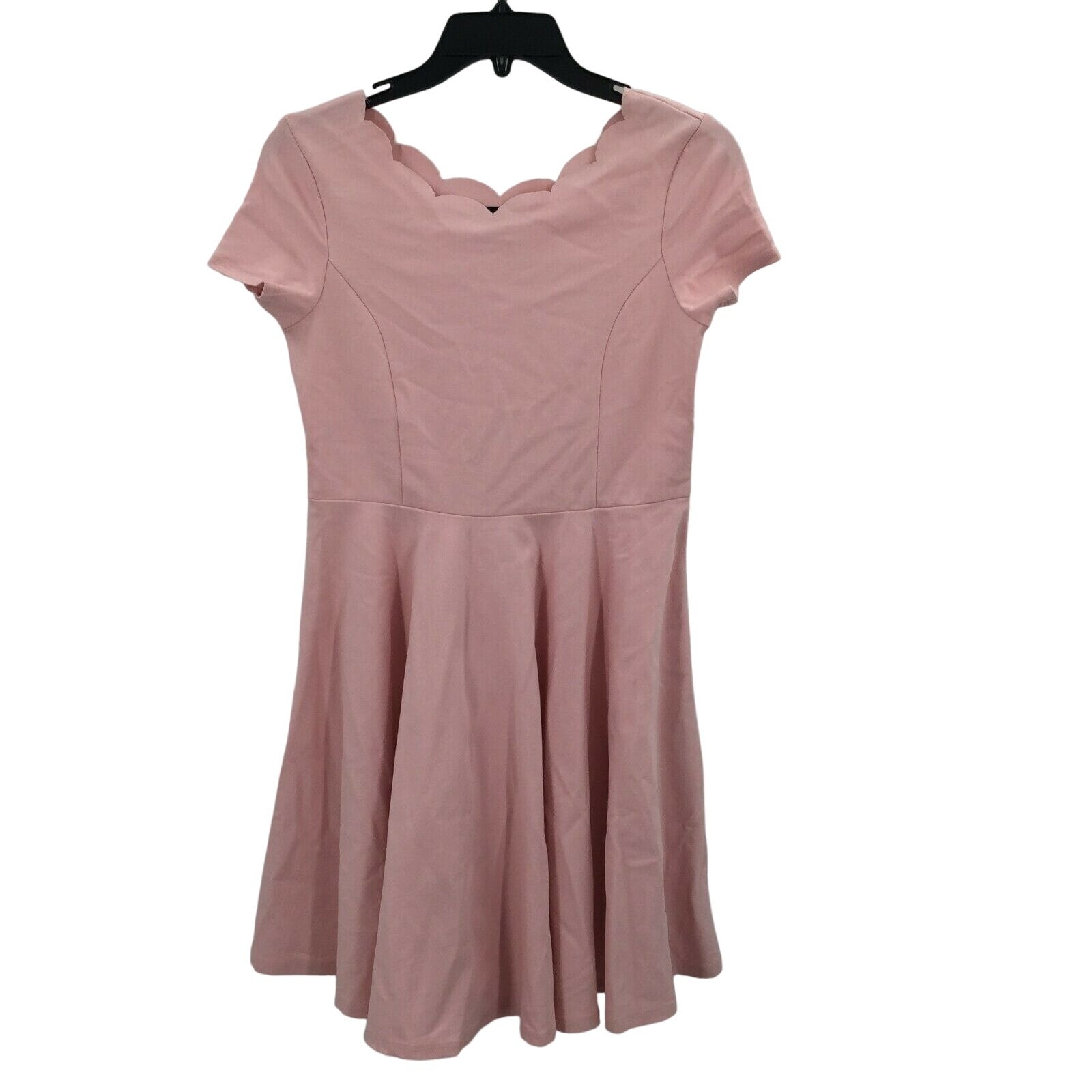 Zunie Skater Dress Peplum Front Round Neck Cap Sleeve Light Wash Solid Pink 16