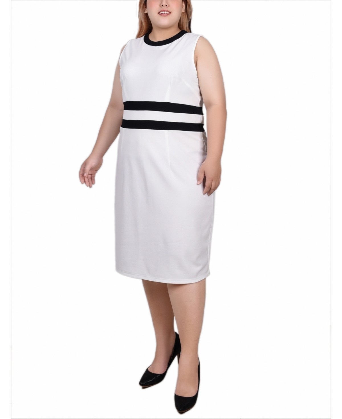 NY Collection Plus Size Colorblocked Dress Women’s 16W White/Black Zip Closure