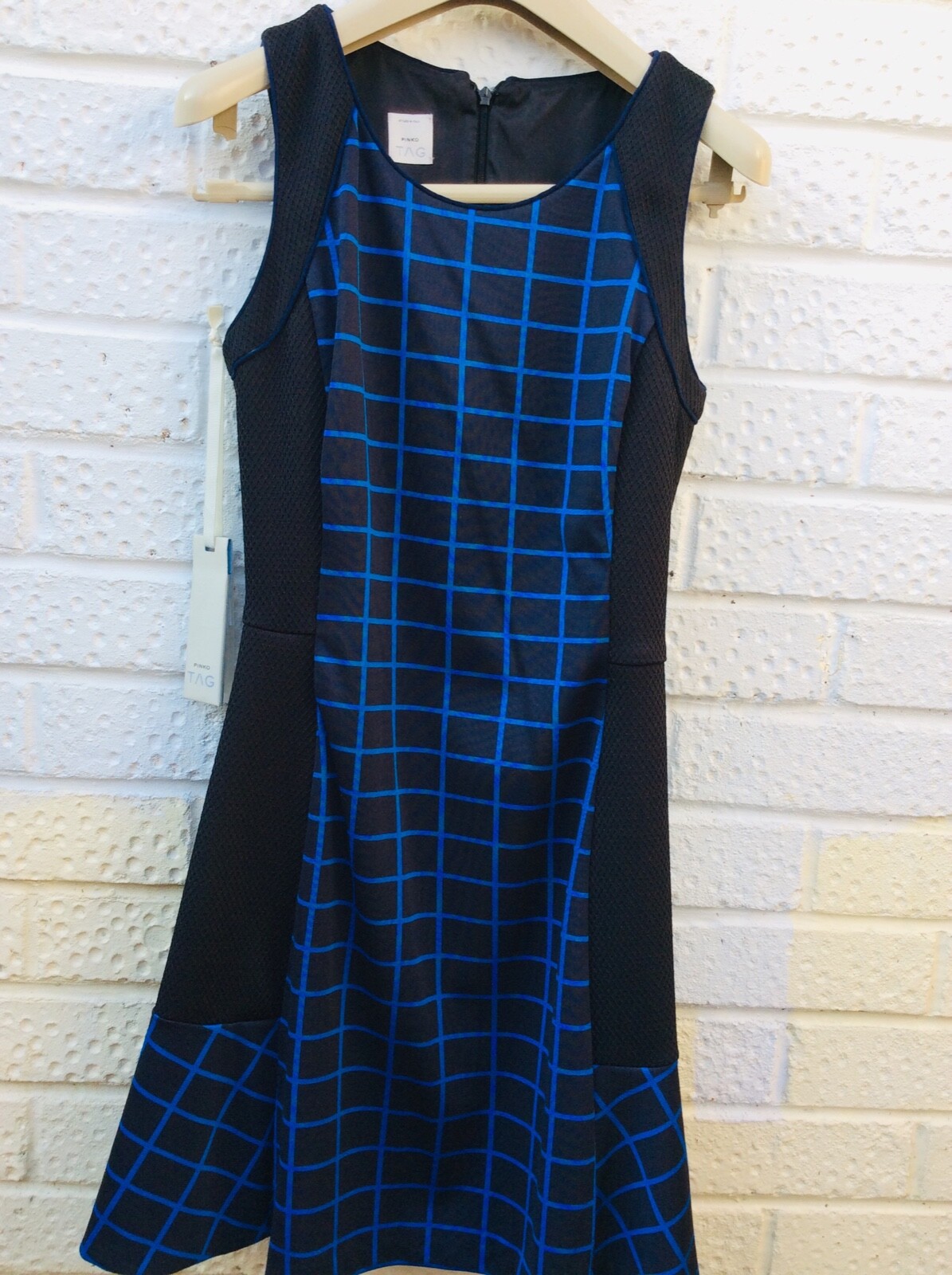 PINKO TAG Fit Flare Mini Dress Size 8 36 40IT Black Cobalt Blue NEW