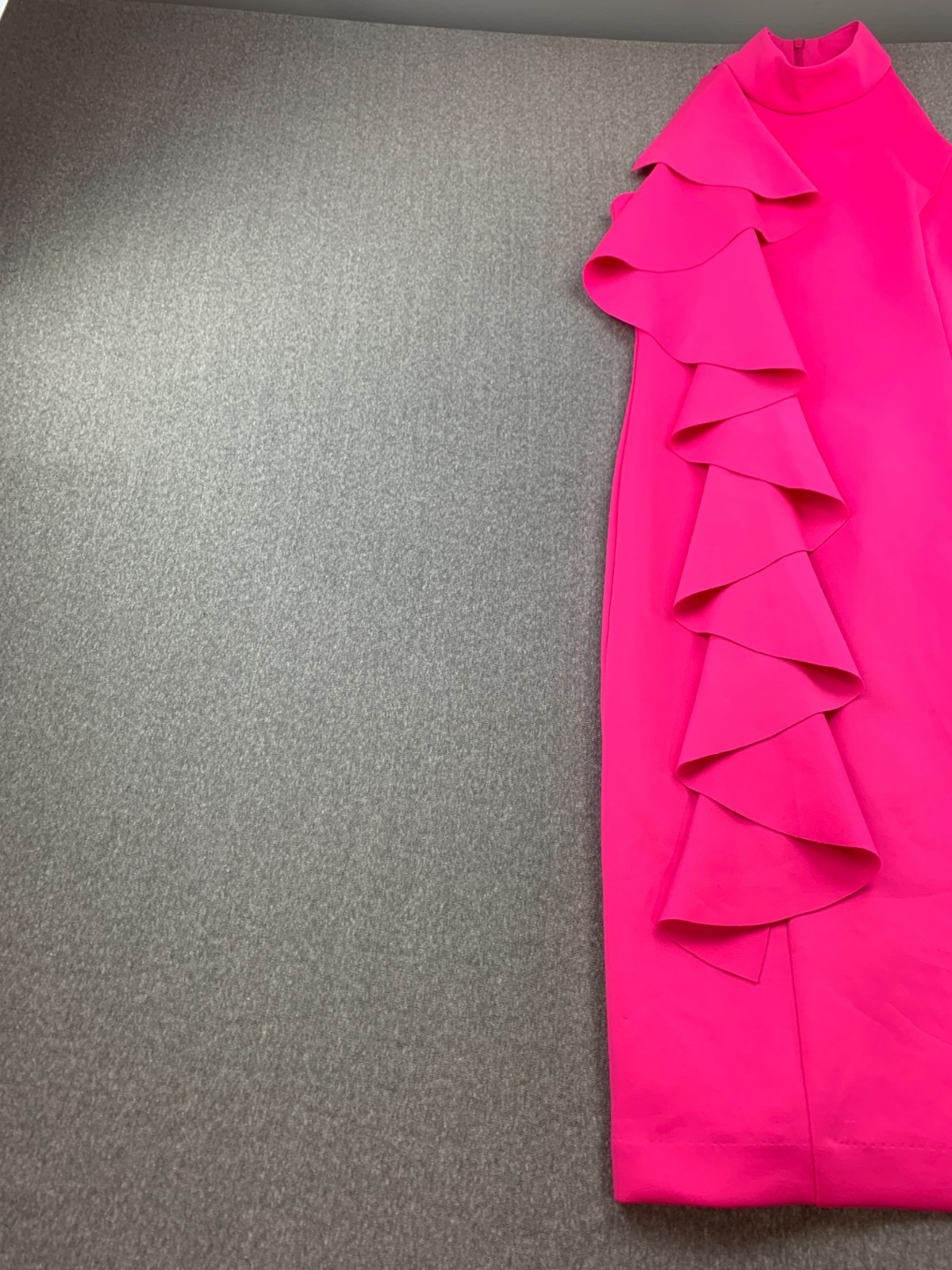 Willow Glenn High Neck Ruffle Dress Womens 4 Hot Pink Sleeveless A-Line Stretch