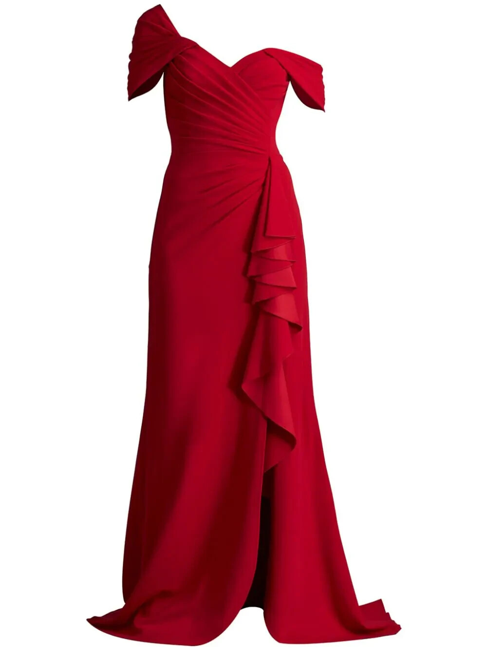 TADASHI SHOJI Scarlet Pleated Draped Ruffle One Shoulder Dress Gown XL = 14/16