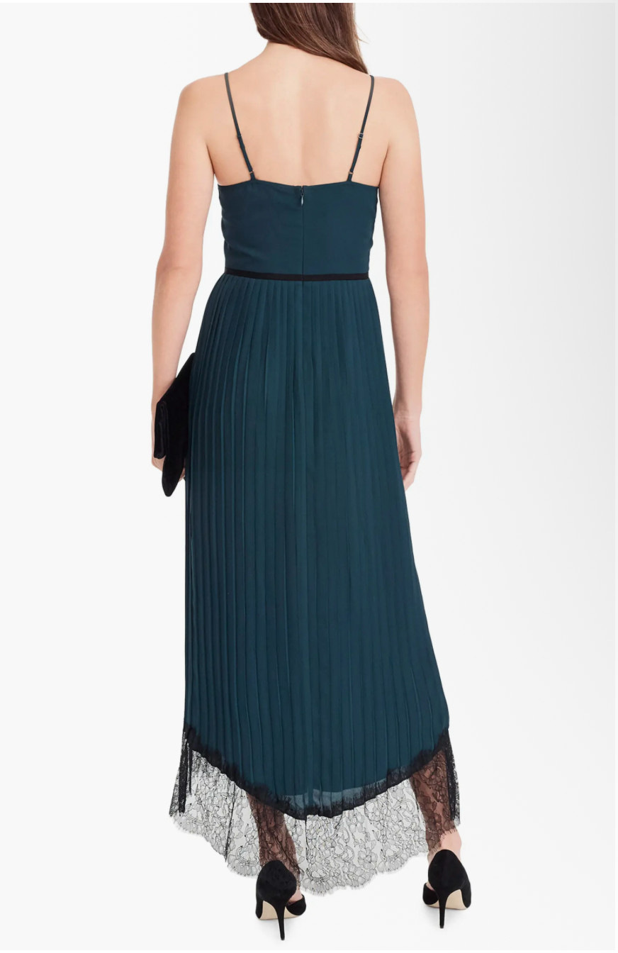 J.Crew Collection Spaghetti Strap Pleated Midi Dress Green Black Lace 2 NEW $198
