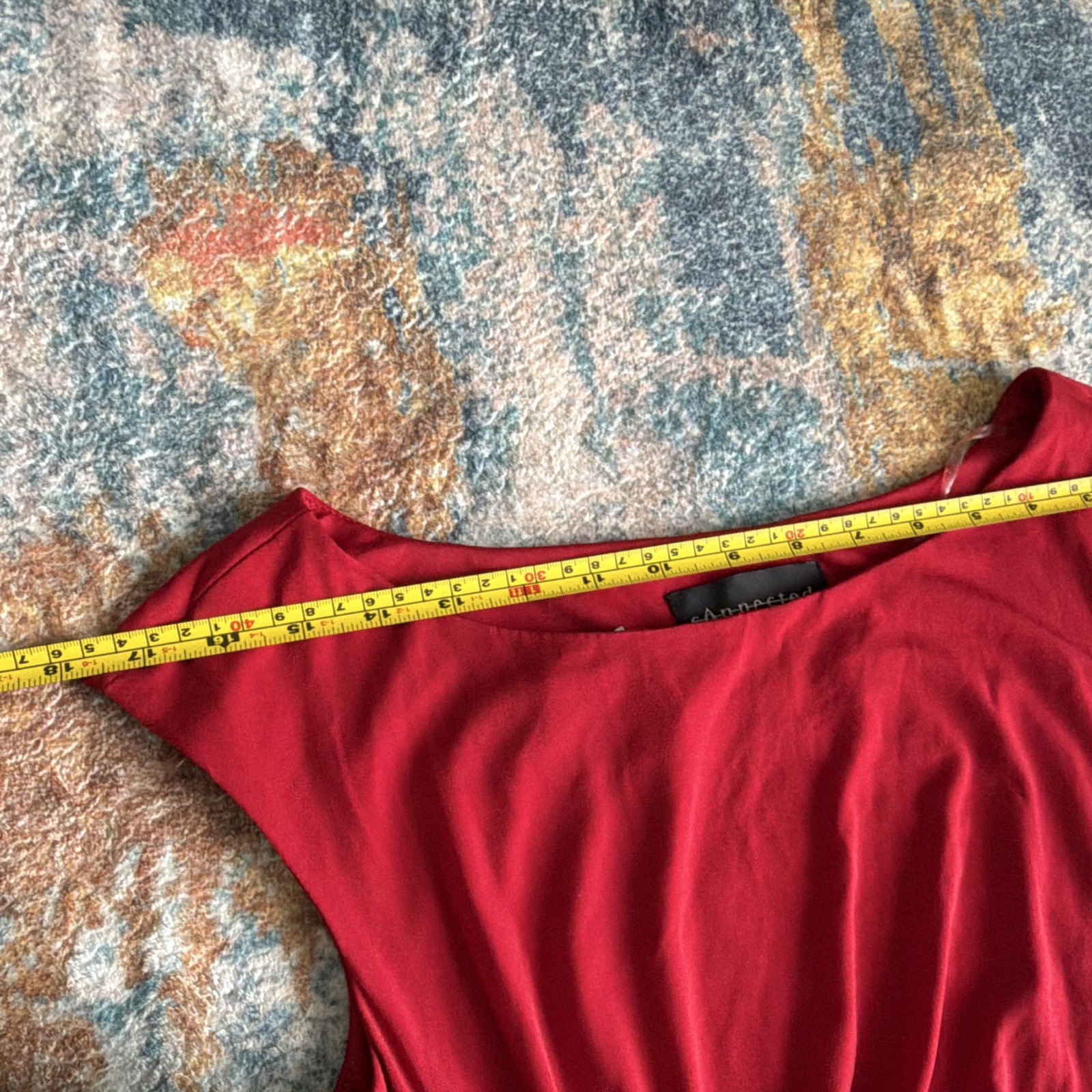 NWT Connected Apparel women’s Red Solid Ruched Sheath Dress Beaded Accent Size 6